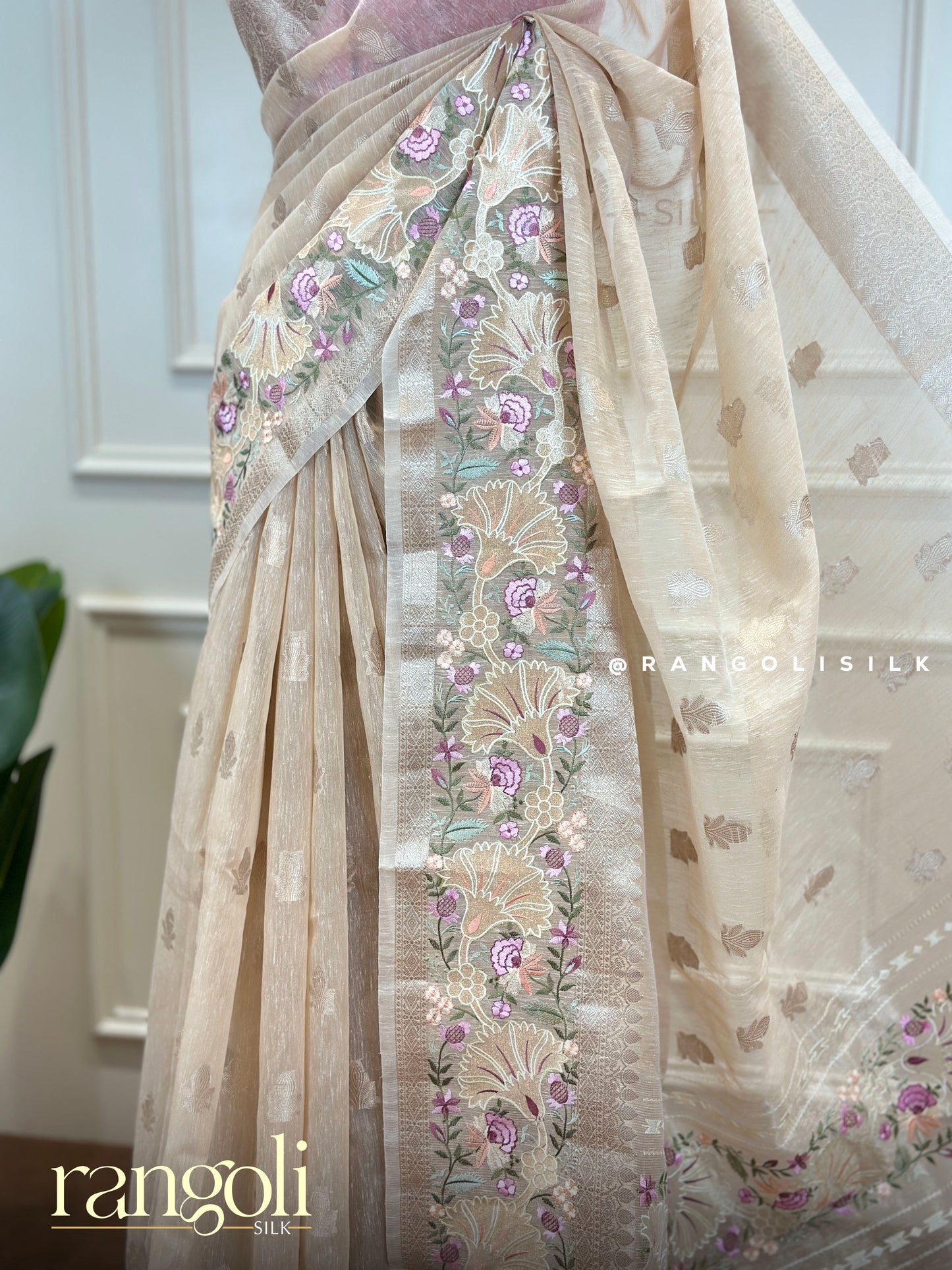 Pastel Cotton Saree with Delicate Threadwork & Floral Detailing- Post 623
