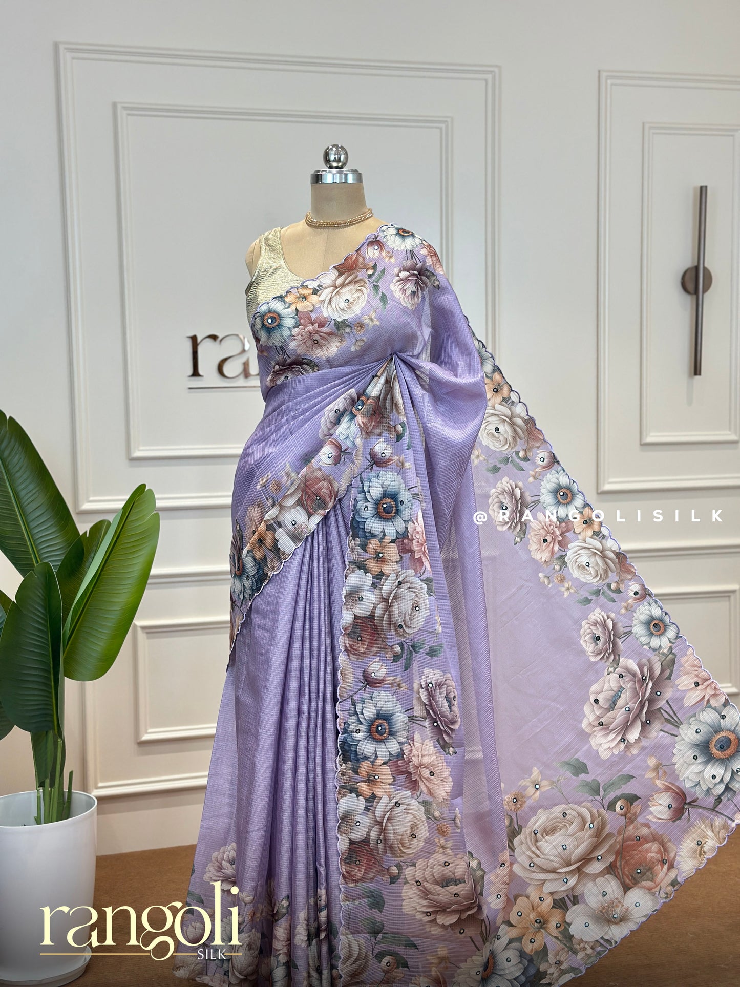 Cotton Saree with Floral Borders and Pallu – Post 407