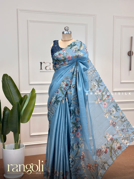 Cotton Saree with Floral Borders and Pallu – Post 407