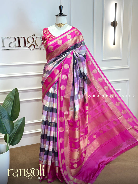 Semi Kanjivaram Silk Saree – Multicolour Checks with Zari Border & Pallu - Post 1025