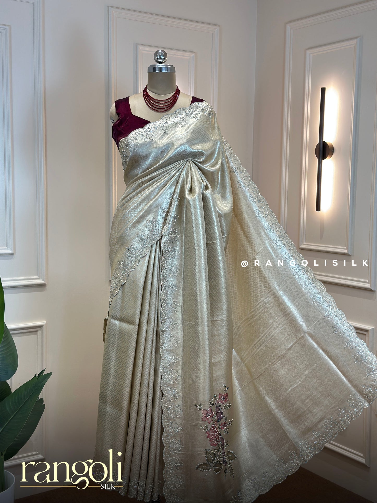 Designer Tissue Silk Saree with Embroidered Floral Work - Post 910