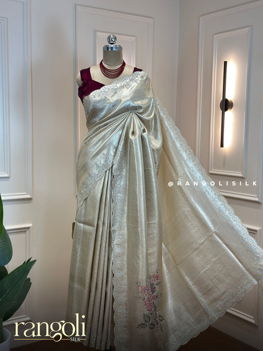 Designer Tissue Silk Saree with Embroidered Floral Work - Post 910