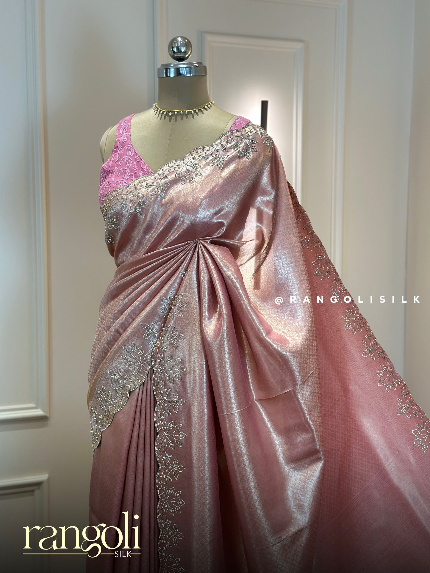 Designer Tissue Silk Saree with Embroidered Floral Work - Post 910