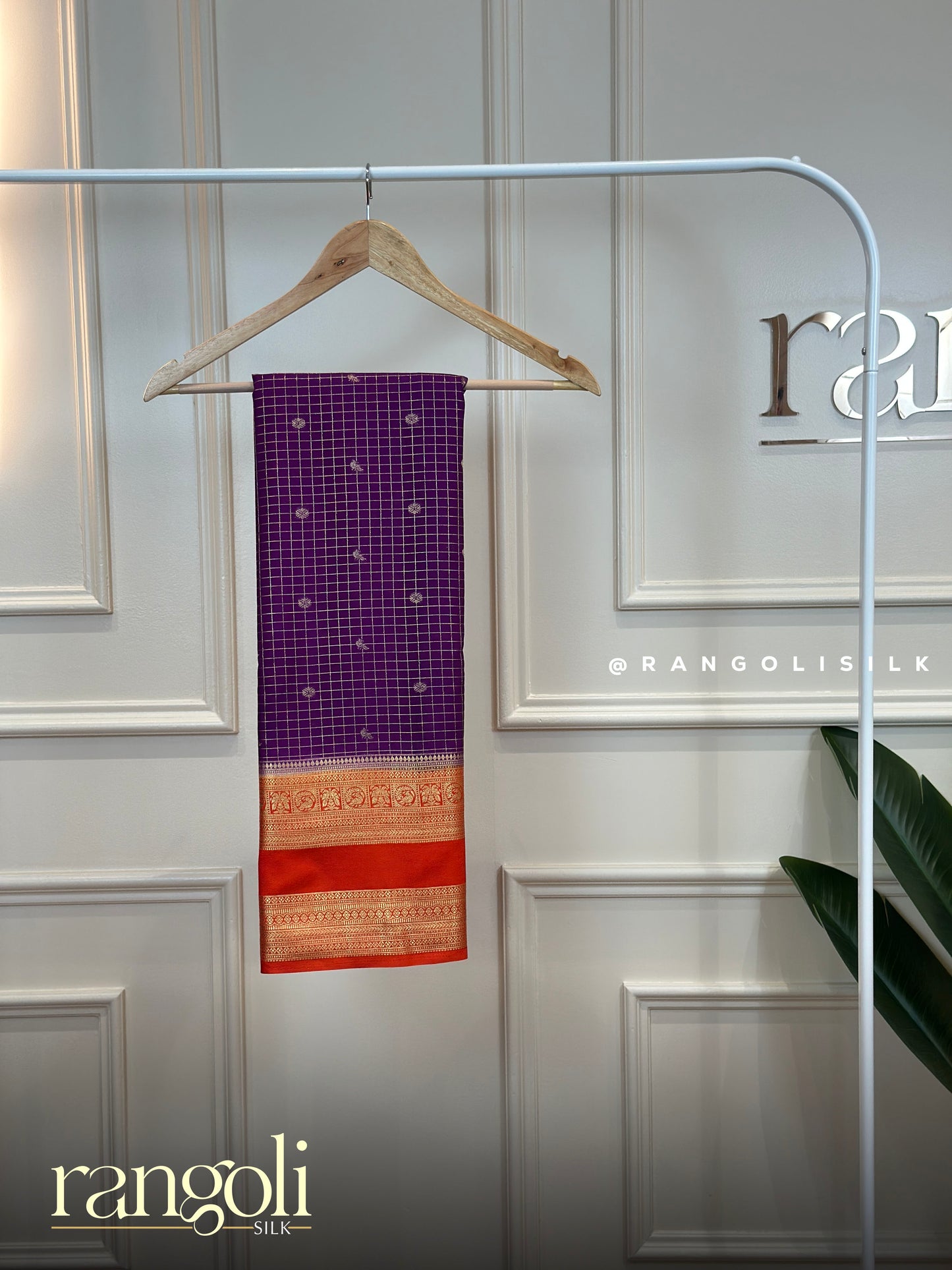 Semi Mysore Silk Saree with Checks Pattern, Buttas & Rich Border - Post 911