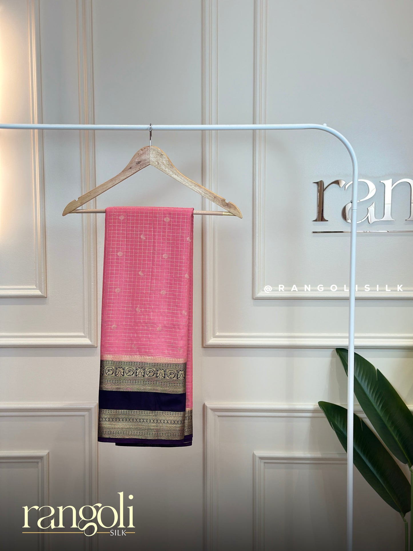Semi Mysore Silk Saree with Checks Pattern, Buttas & Rich Border - Post 911