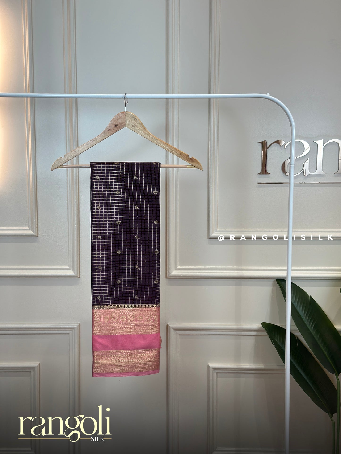 Semi Mysore Silk Saree with Checks Pattern, Buttas & Rich Border - Post 911