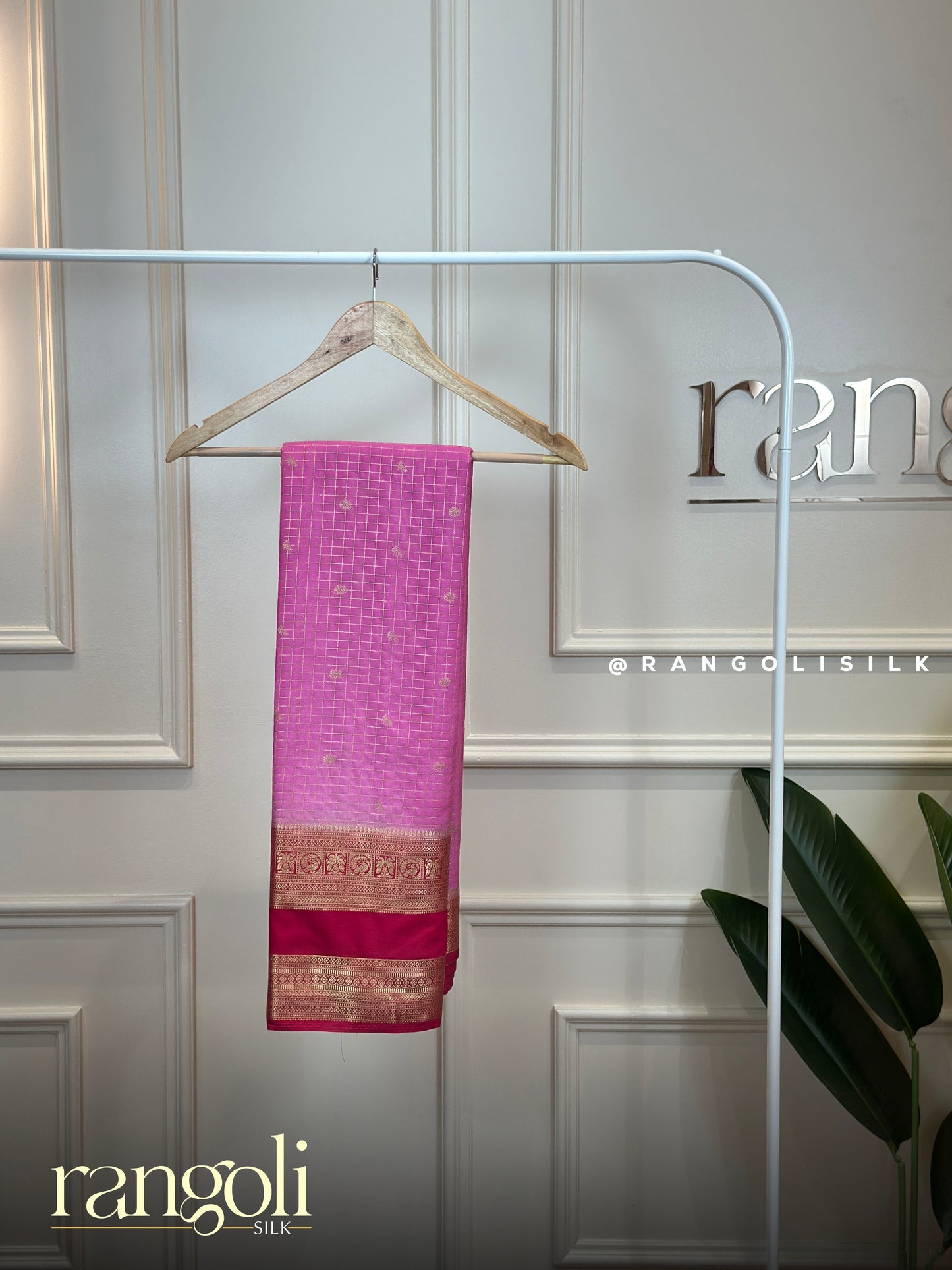 Semi Mysore Silk Saree with Checks Pattern, Buttas & Rich Border - Post 911