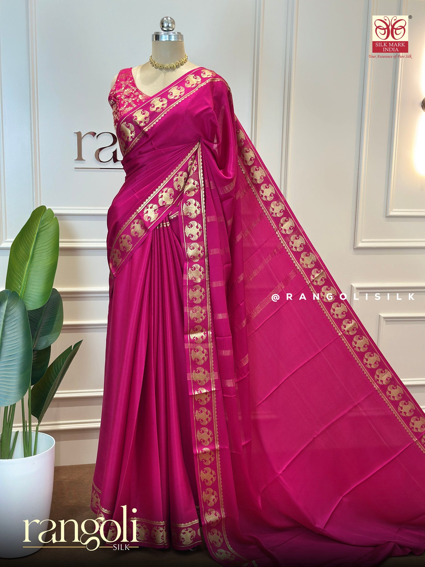 Mysore Silk Saree - Rich Colours with Golden Zari Border - Post 633