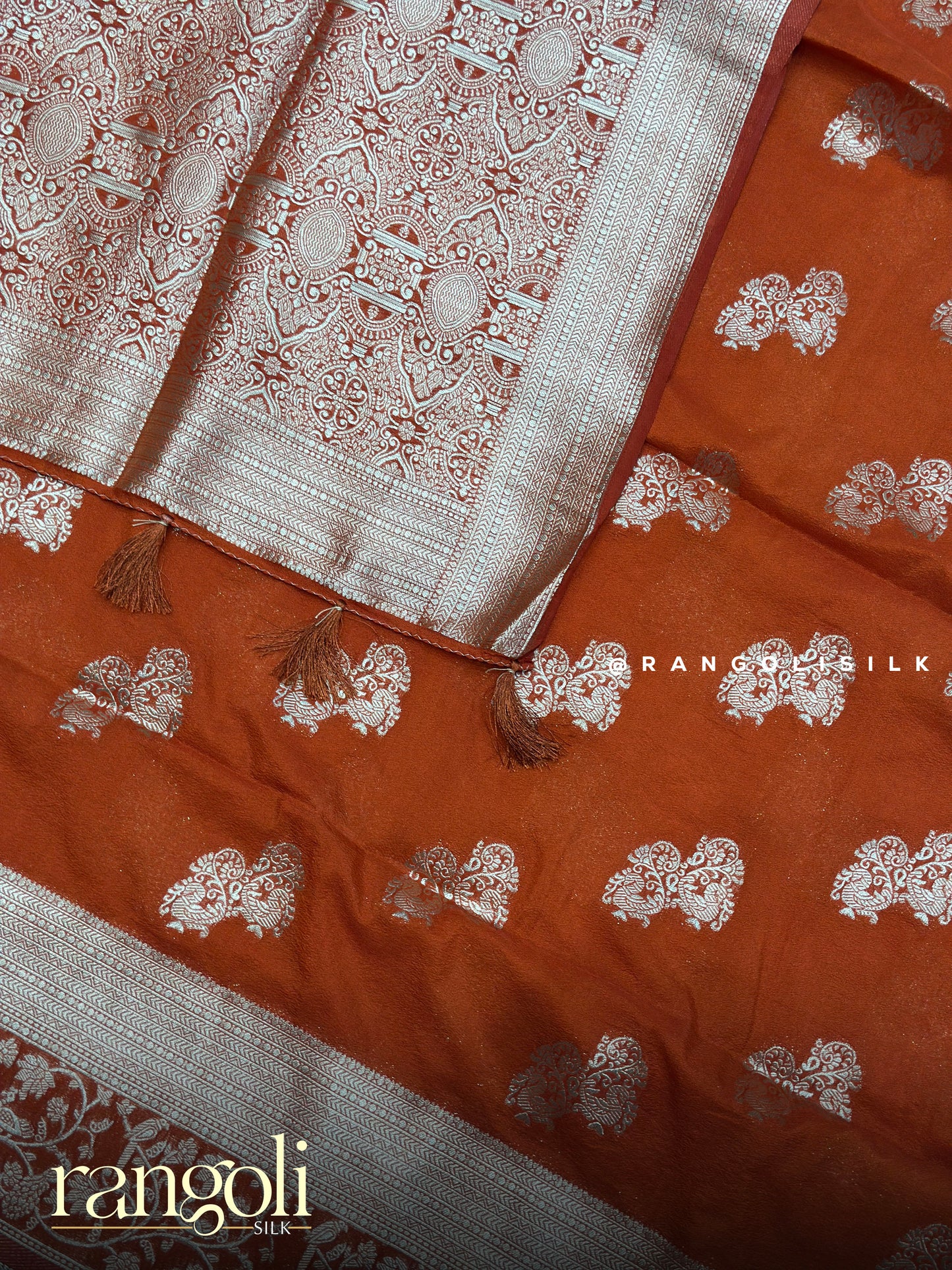 Royal Banaras Saree with Silver Zari Motifs & Tassel Pallu - Post 915