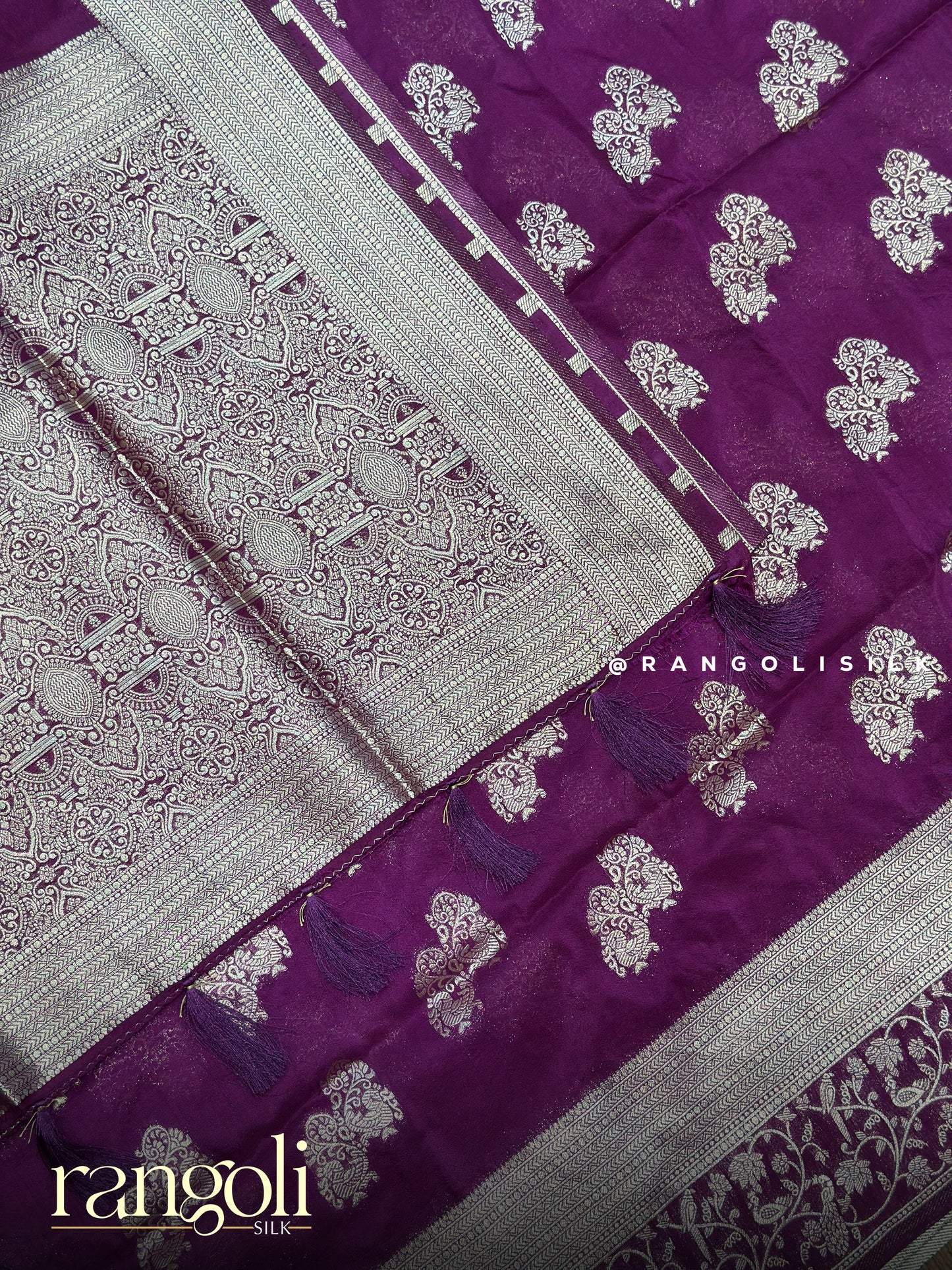 Royal Banaras Saree with Silver Zari Motifs & Tassel Pallu - Post 915