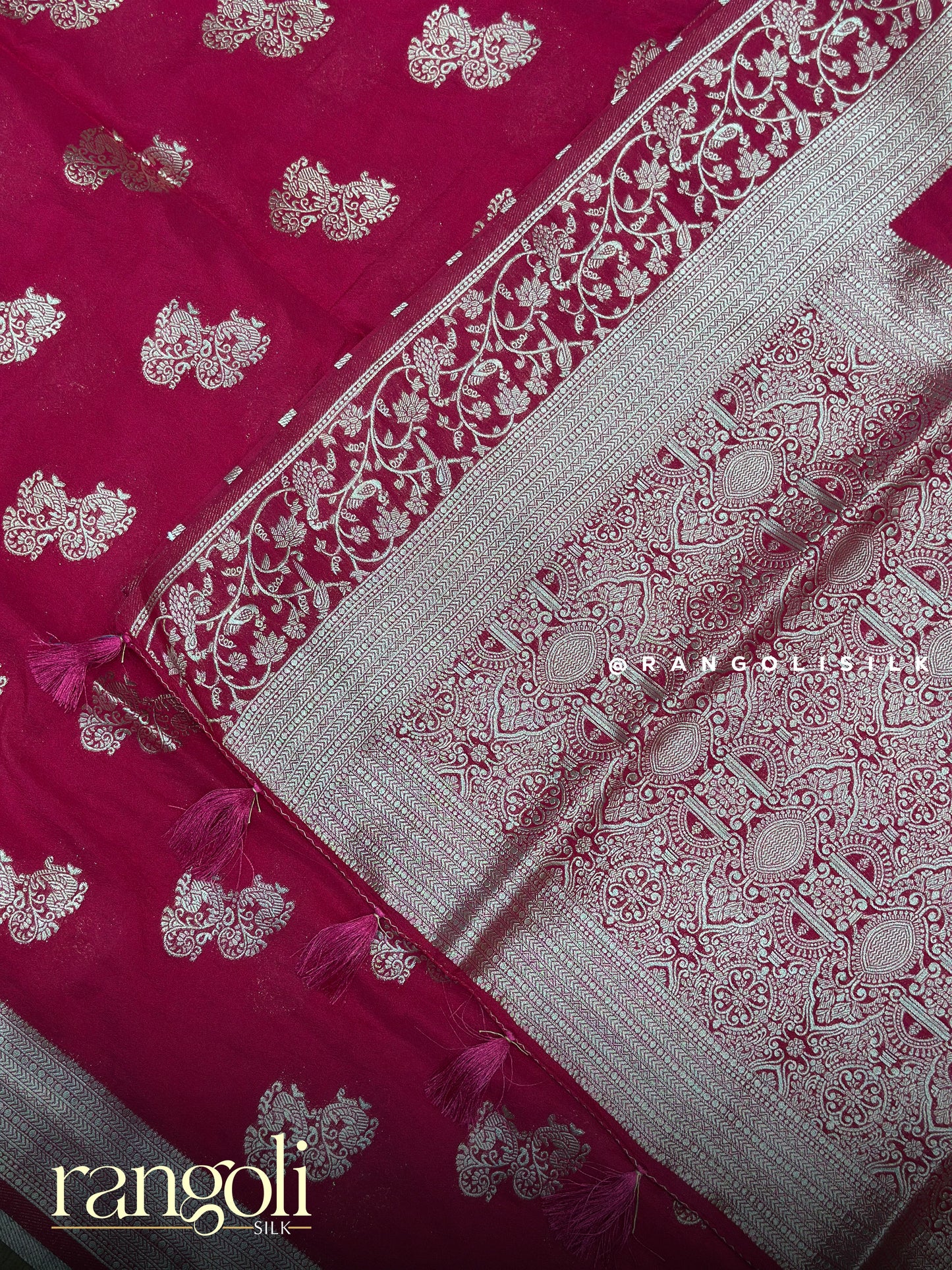 Royal Banaras Saree with Silver Zari Motifs & Tassel Pallu - Post 915