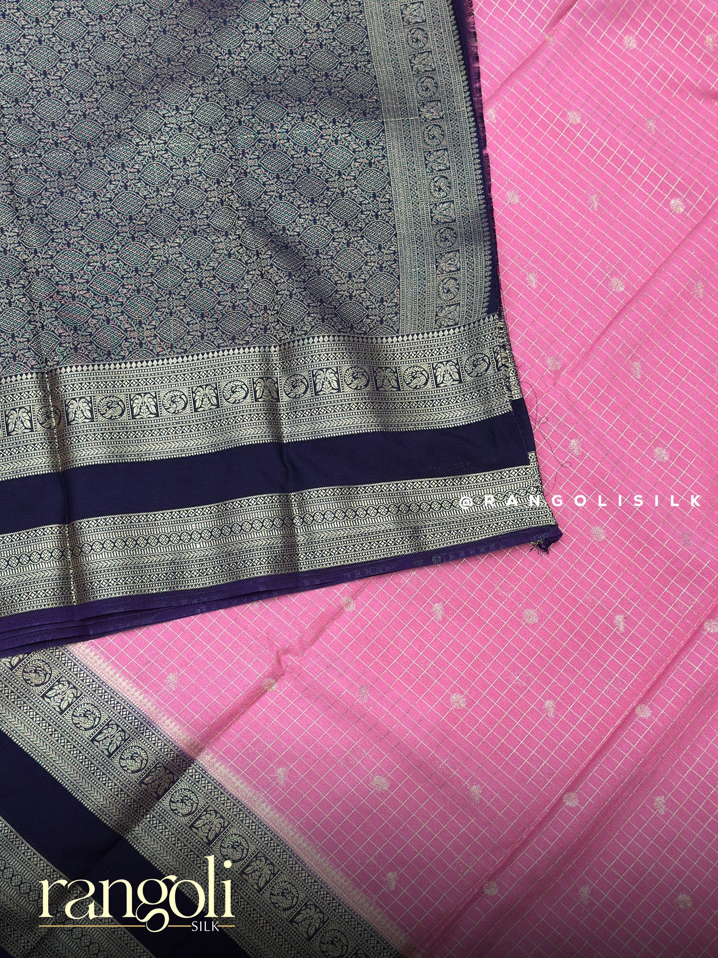 Semi Mysore Silk Saree with Checks Pattern, Buttas & Rich Border - Post 911