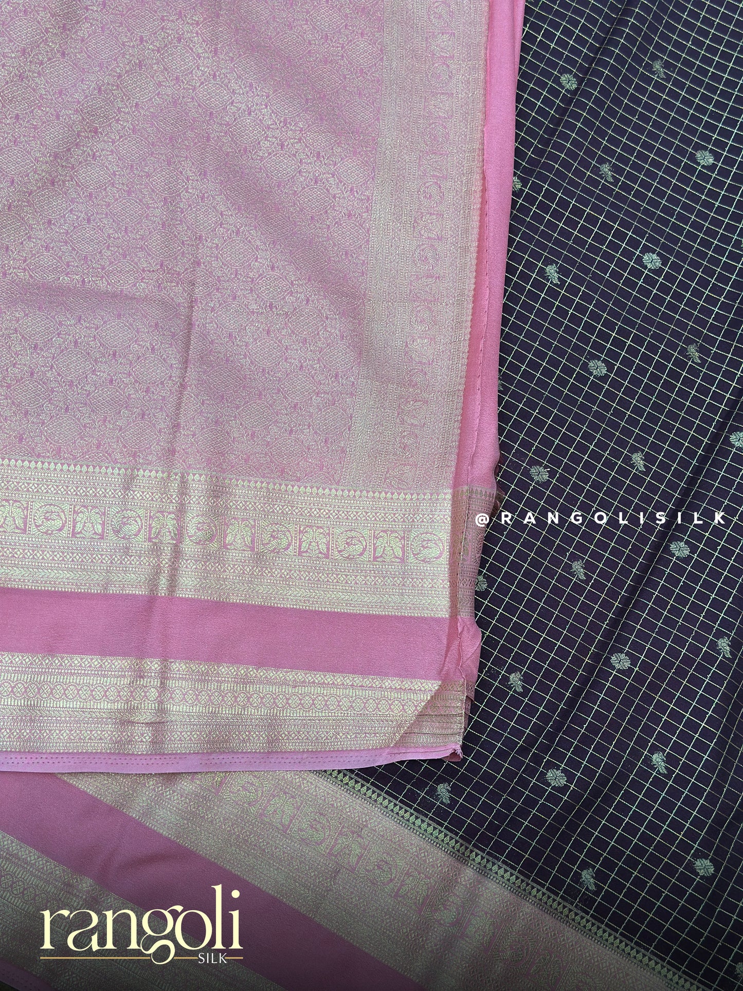 Semi Mysore Silk Saree with Checks Pattern, Buttas & Rich Border - Post 911