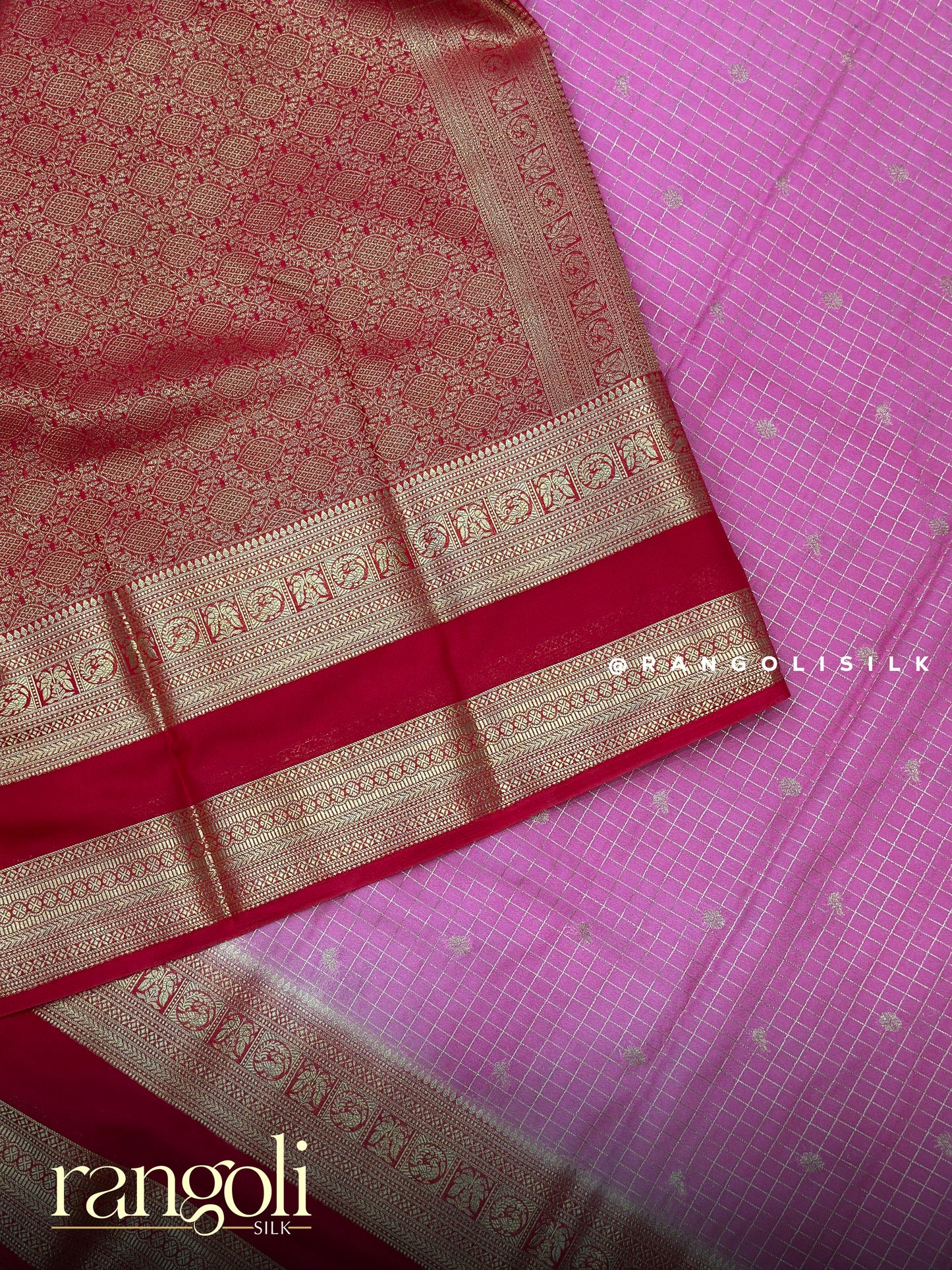 Semi Mysore Silk Saree with Checks Pattern, Buttas & Rich Border - Post 911