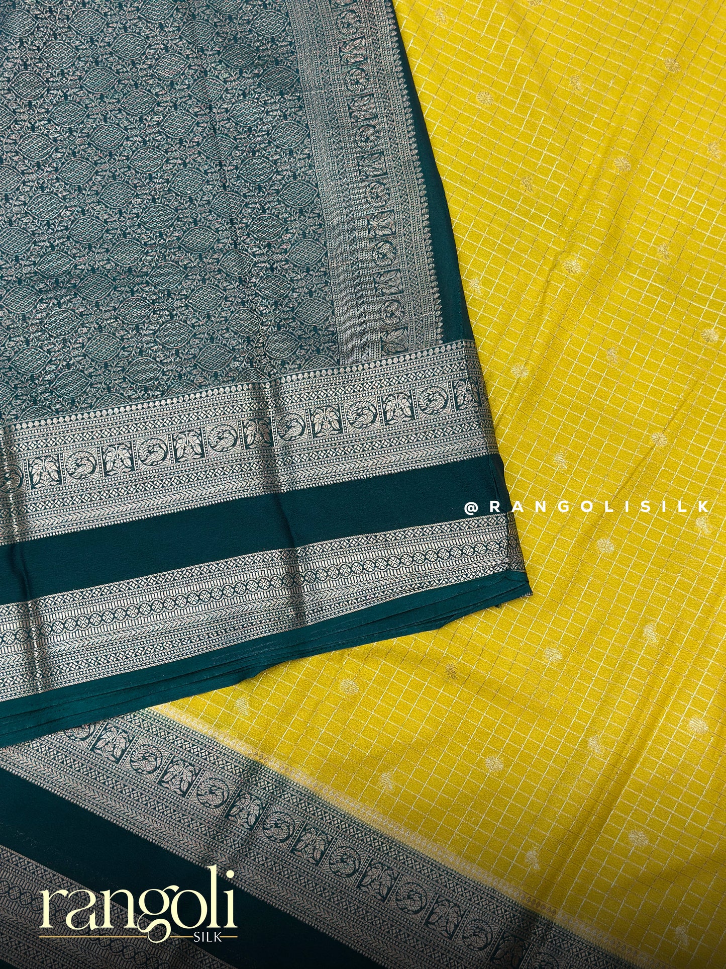 Semi Mysore Silk Saree with Checks Pattern, Buttas & Rich Border - Post 911
