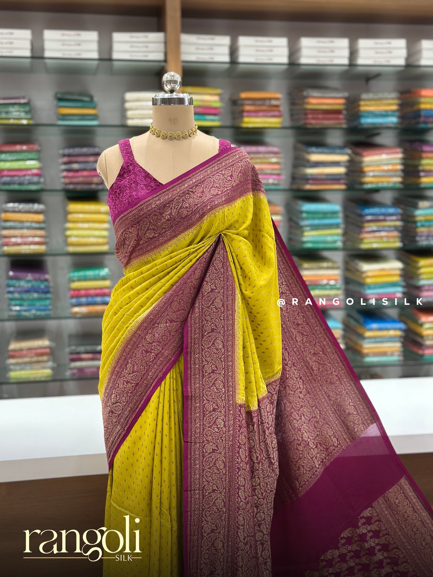Banaras Georgette Saree with Rich Zari Weaving & Contrast Pallu - Post 919