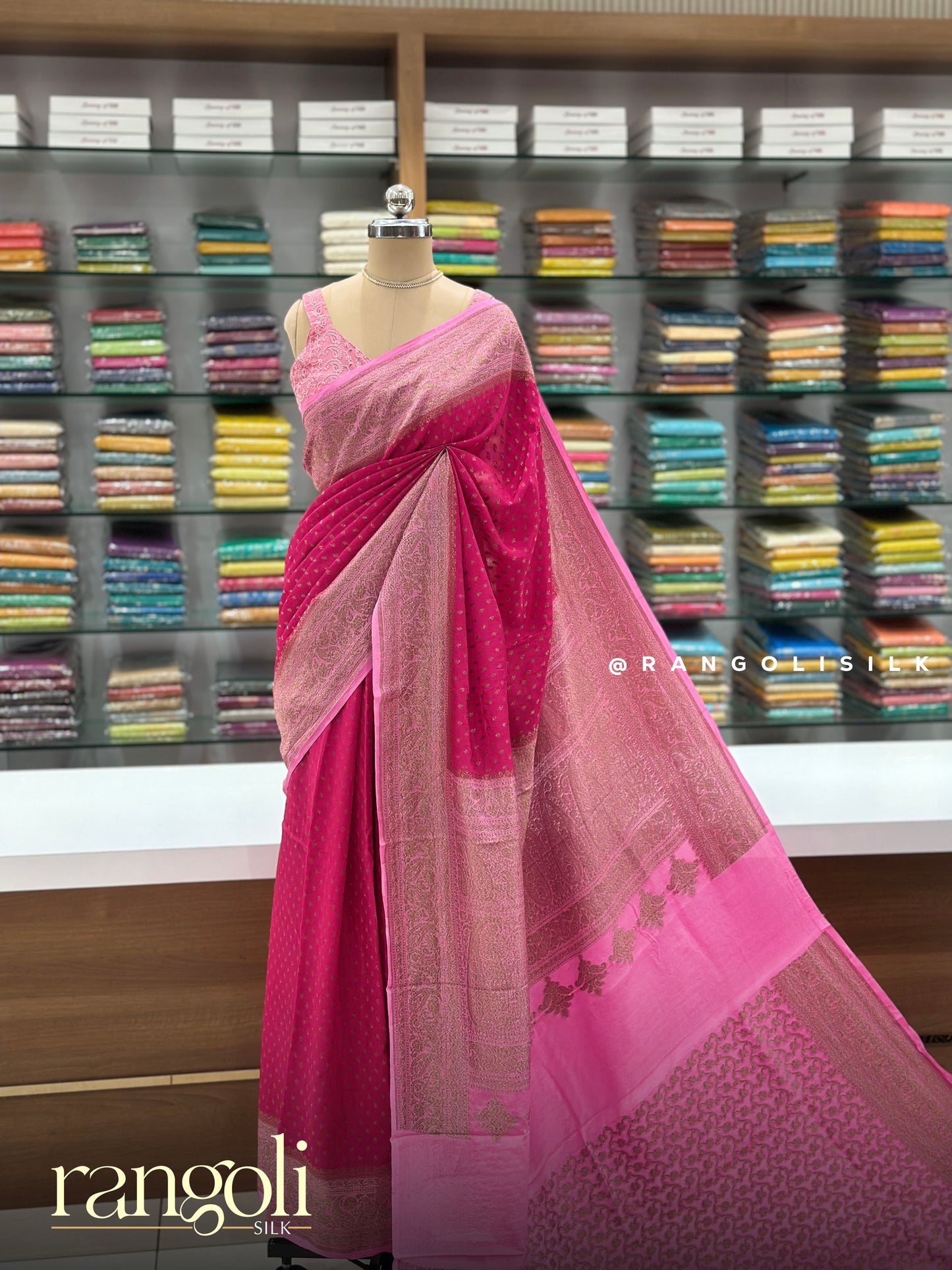 Banaras Georgette Saree with Rich Zari Weaving & Contrast Pallu - Post 919