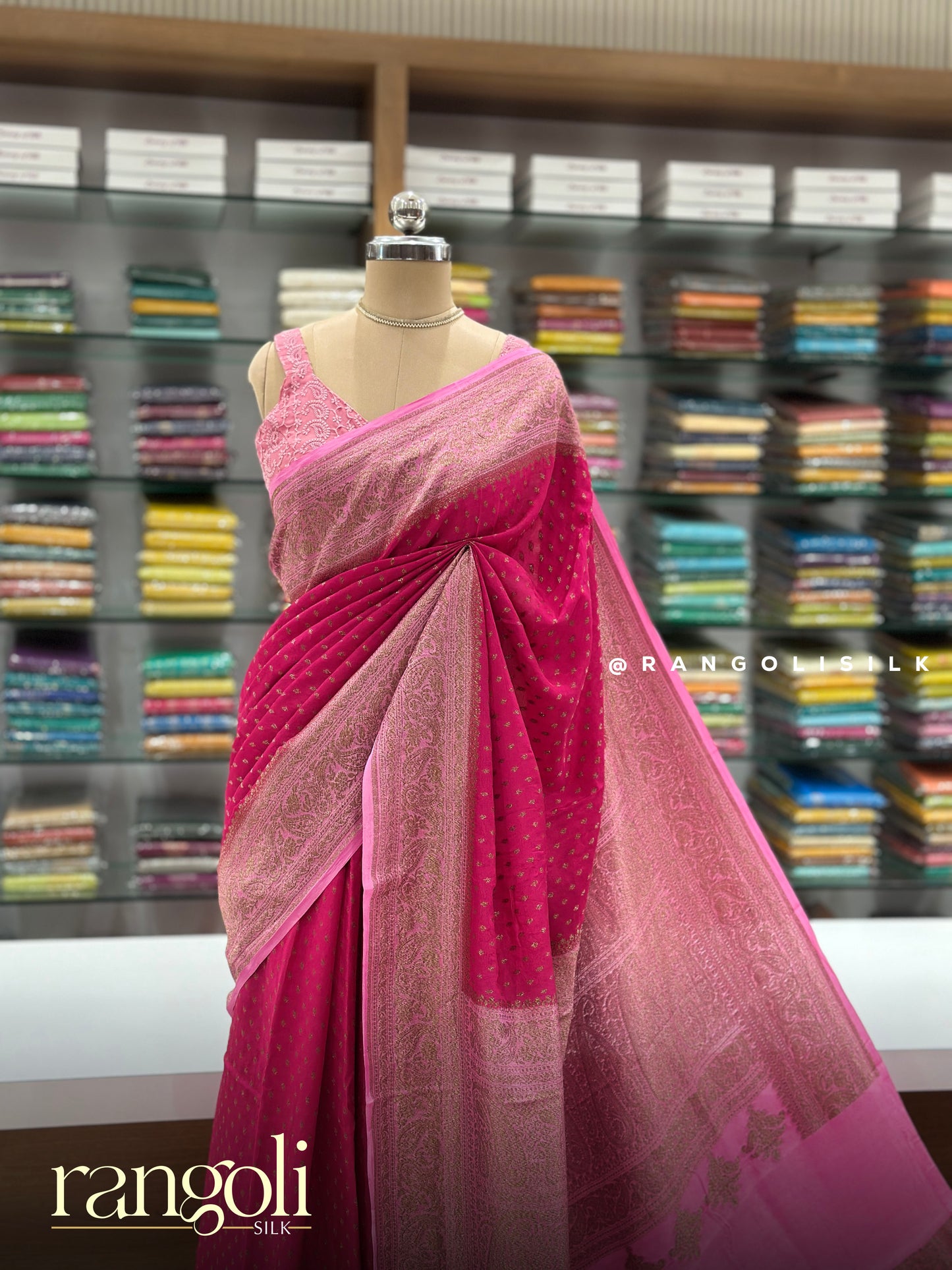 Banaras Georgette Saree with Rich Zari Weaving & Contrast Pallu - Post 919