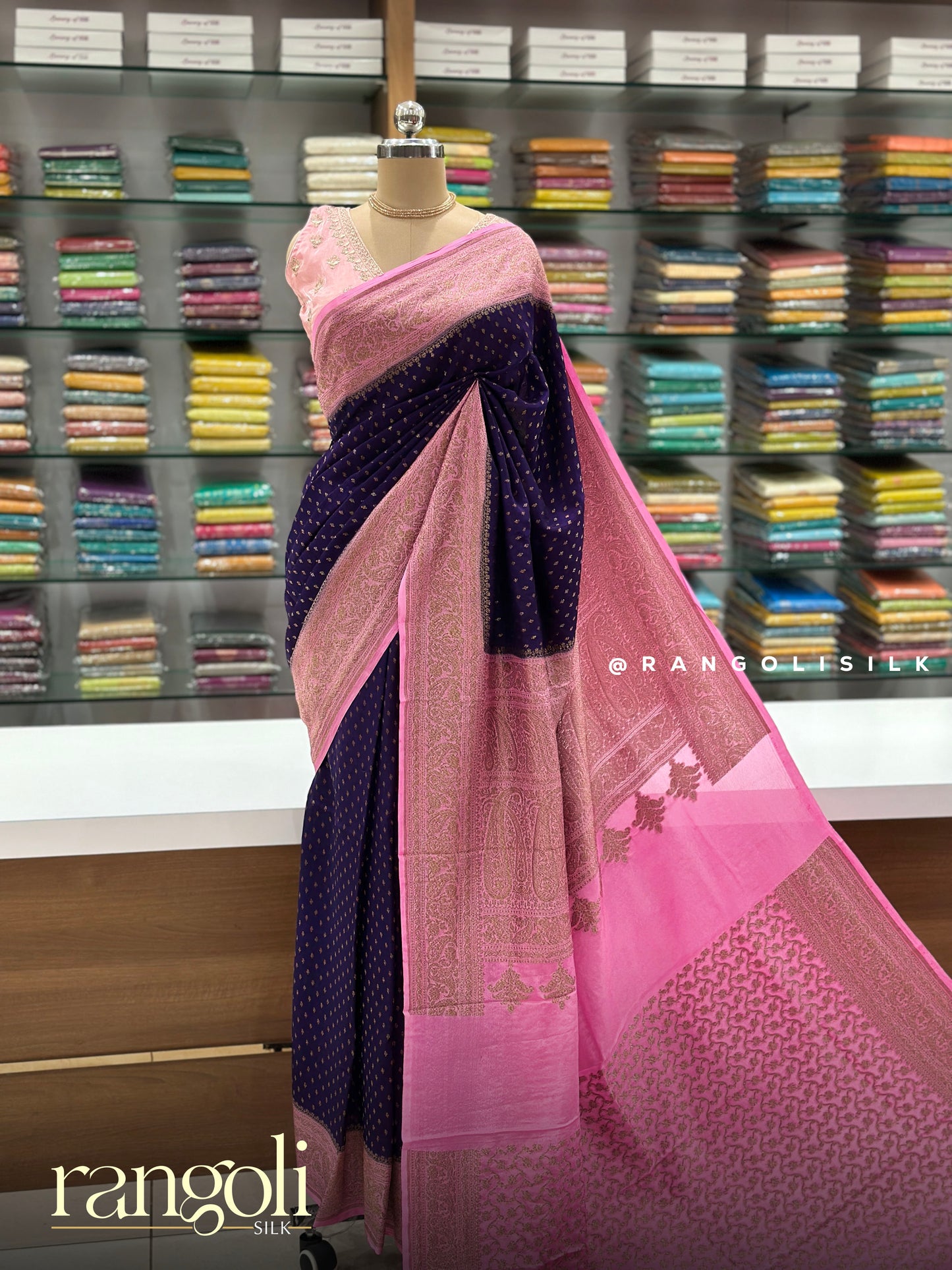 Banaras Georgette Saree with Rich Zari Weaving & Contrast Pallu - Post 919