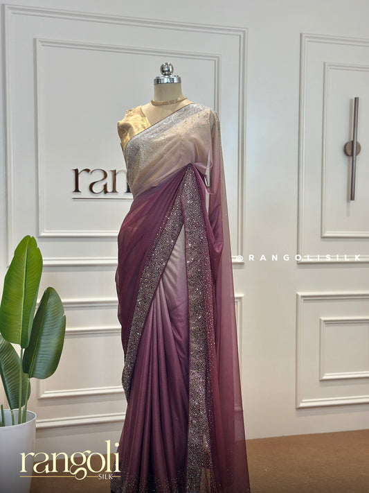 Stunning Double-Shaded Designer Saree with Rhinestone Border Detailing - Post 411