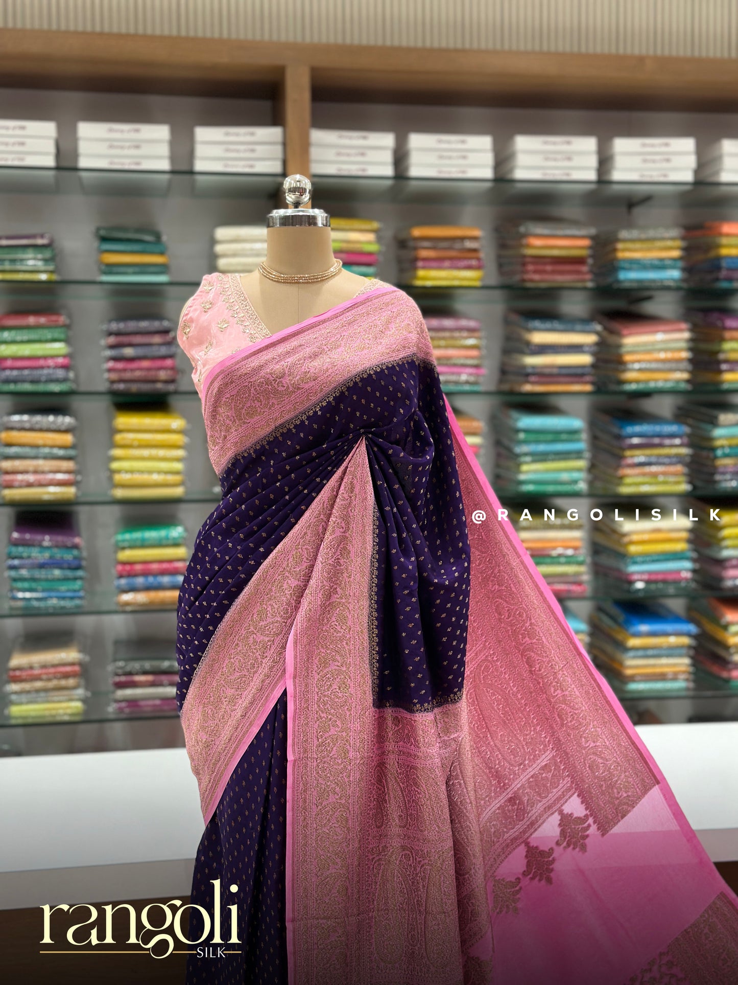 Banaras Georgette Saree with Rich Zari Weaving & Contrast Pallu - Post 919
