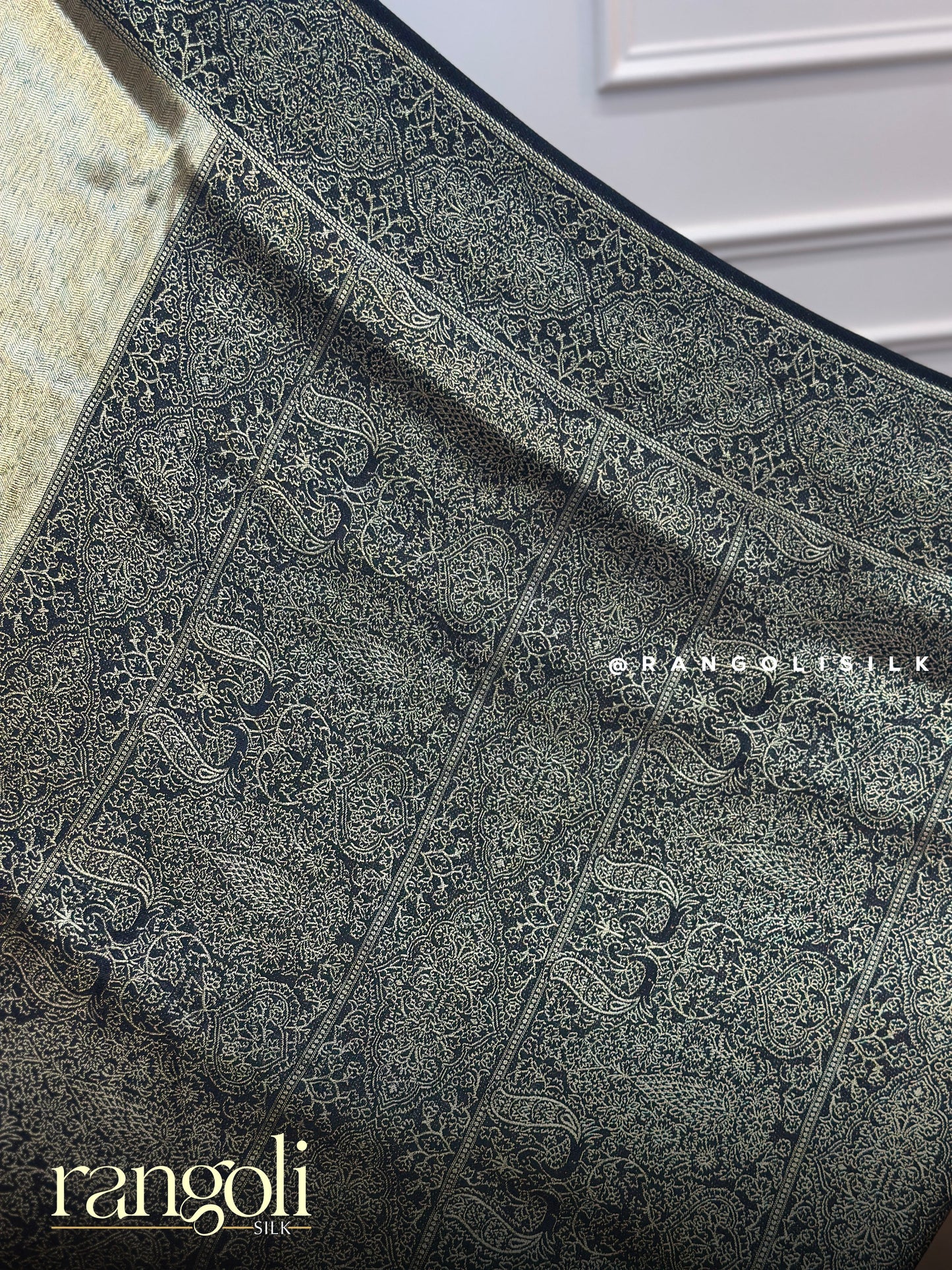 Antique Gold Tissue Silk Saree with Black Woven Zari Border - Post 801