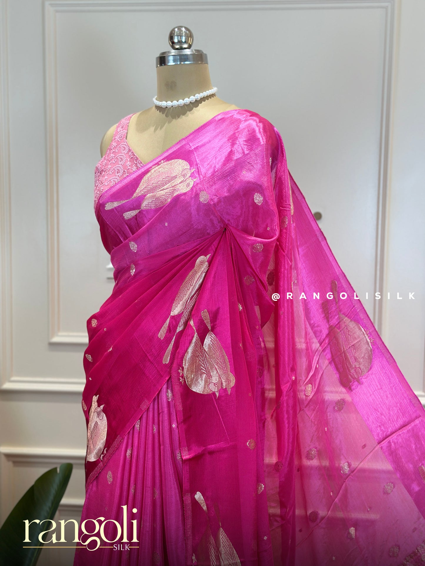 Banarasi Saree with Delicate Bird Zari Motifs - Post 621
