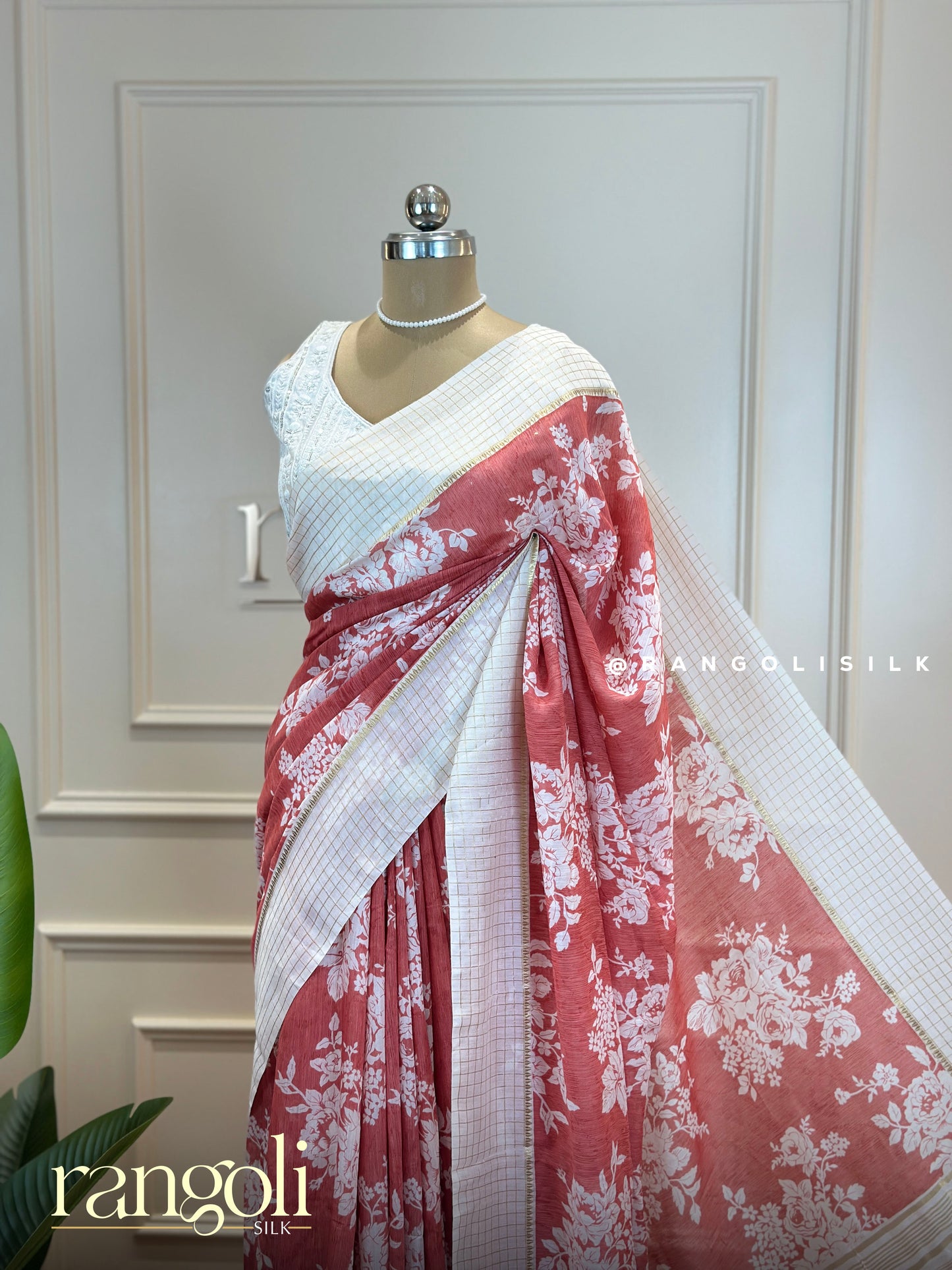 Soft Cotton Saree in Purple, Grey & Peach with White Floral Prints - Post 635