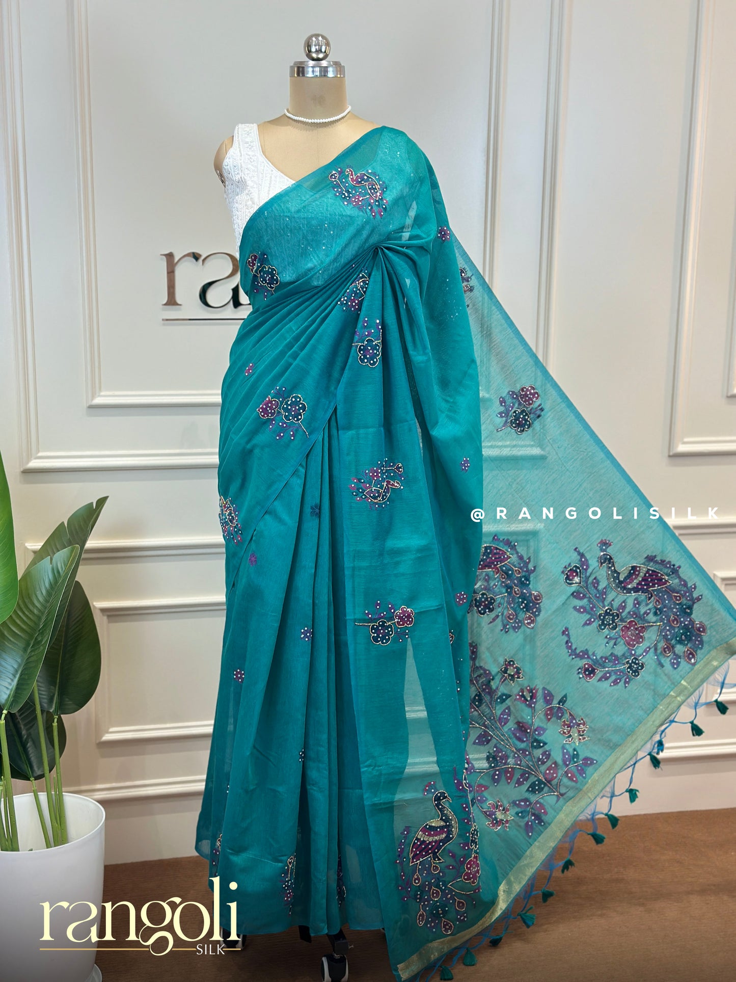 Elegant Cotton Sarees in Teal, Purple & Emerald Green - Post 715