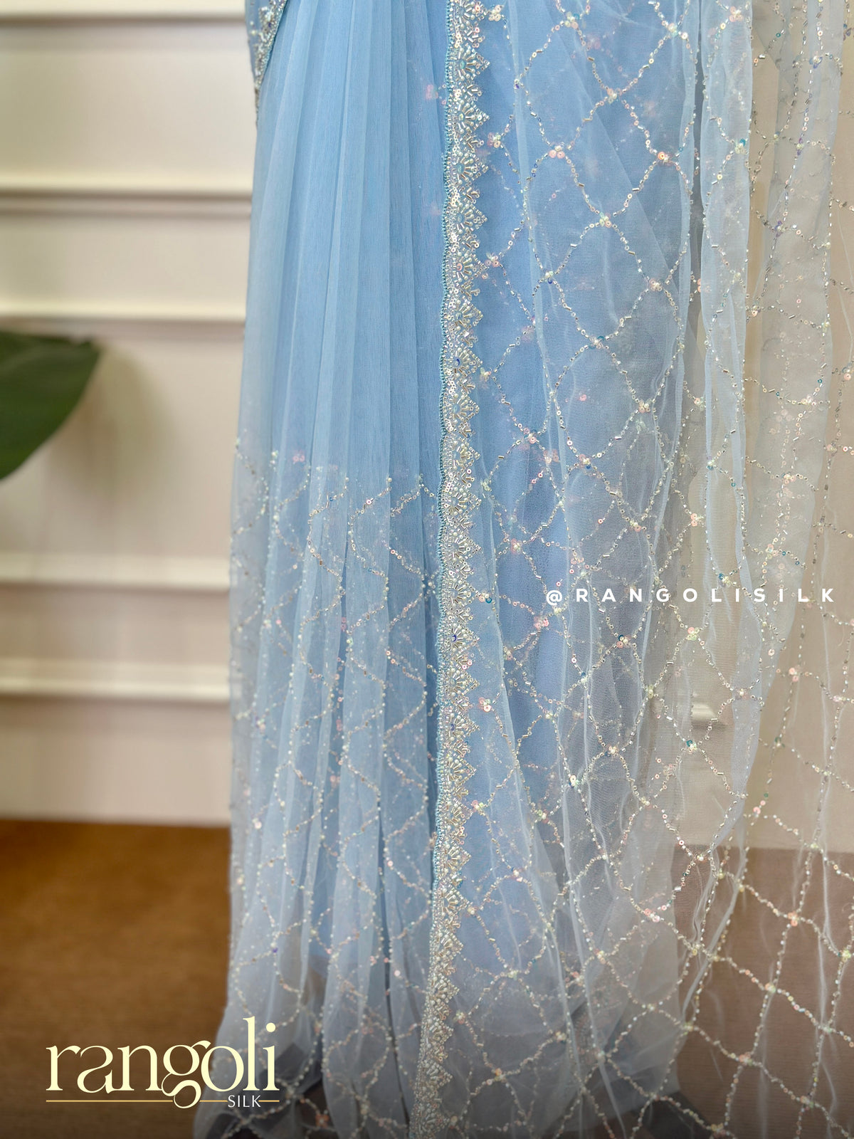 Pastel Designer Sarees with Sequin, Cutdana & Pearl Embellished Border - Post 1027