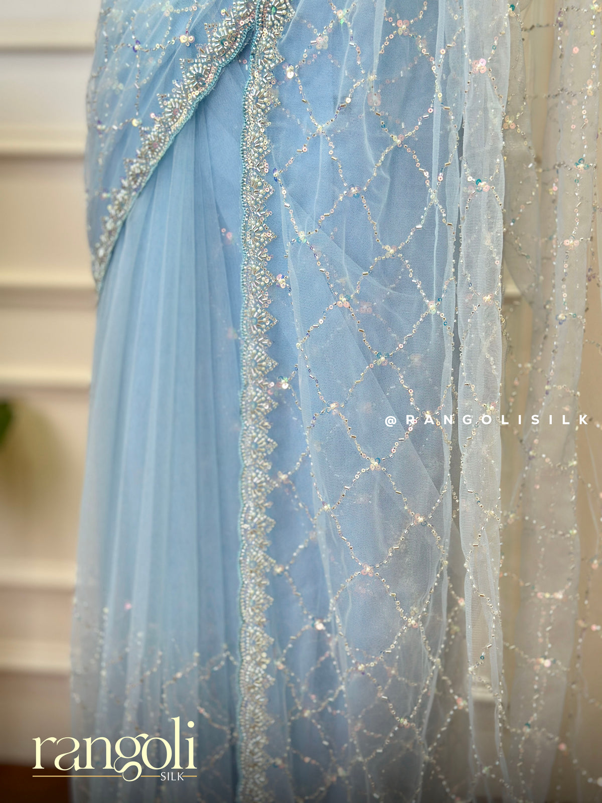 Pastel Designer Sarees with Sequin, Cutdana & Pearl Embellished Border - Post 1027