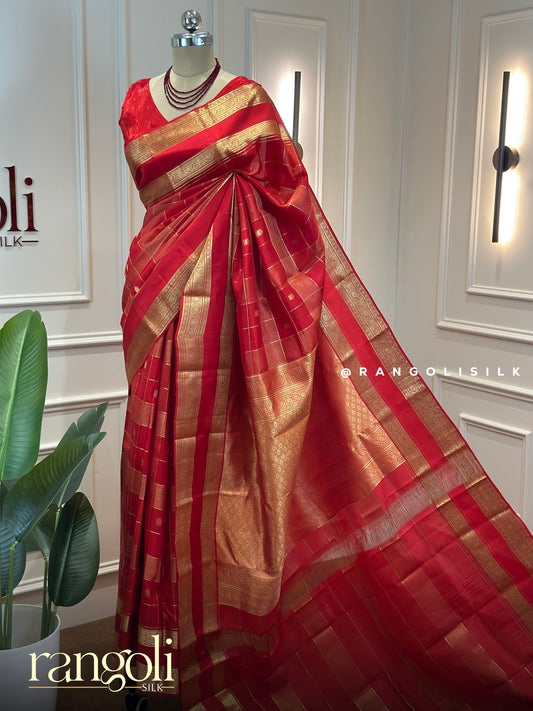Royal Red Kanjivaram Pure Mix Silk Saree with Rich Gold Zari Weaving - Post 804