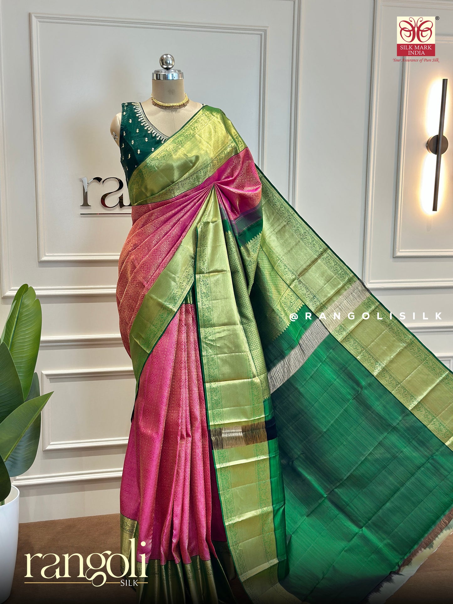 Pure Kanjivaram Silk Saree in Elegant Dual Tone with Rich Zari Work - Post 508