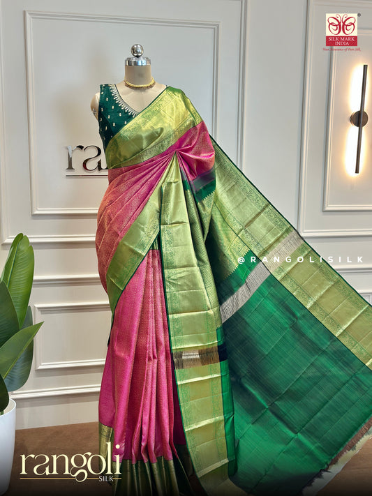 Pure Kanjivaram Silk Saree in Elegant Dual Tone with Rich Zari Work - Post 508