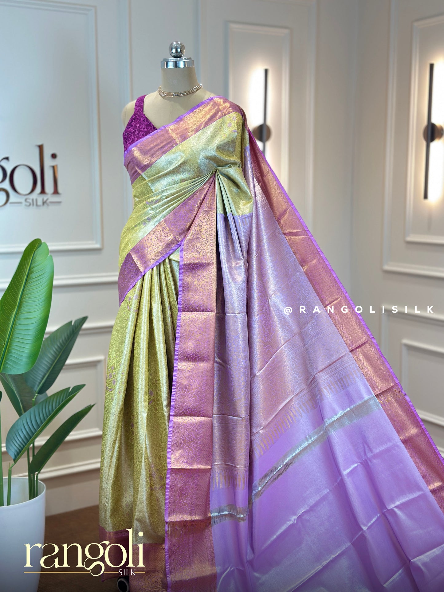 Elegant Tissue Silk Saree with Pastel Gold-Lilac Glow - Post 654