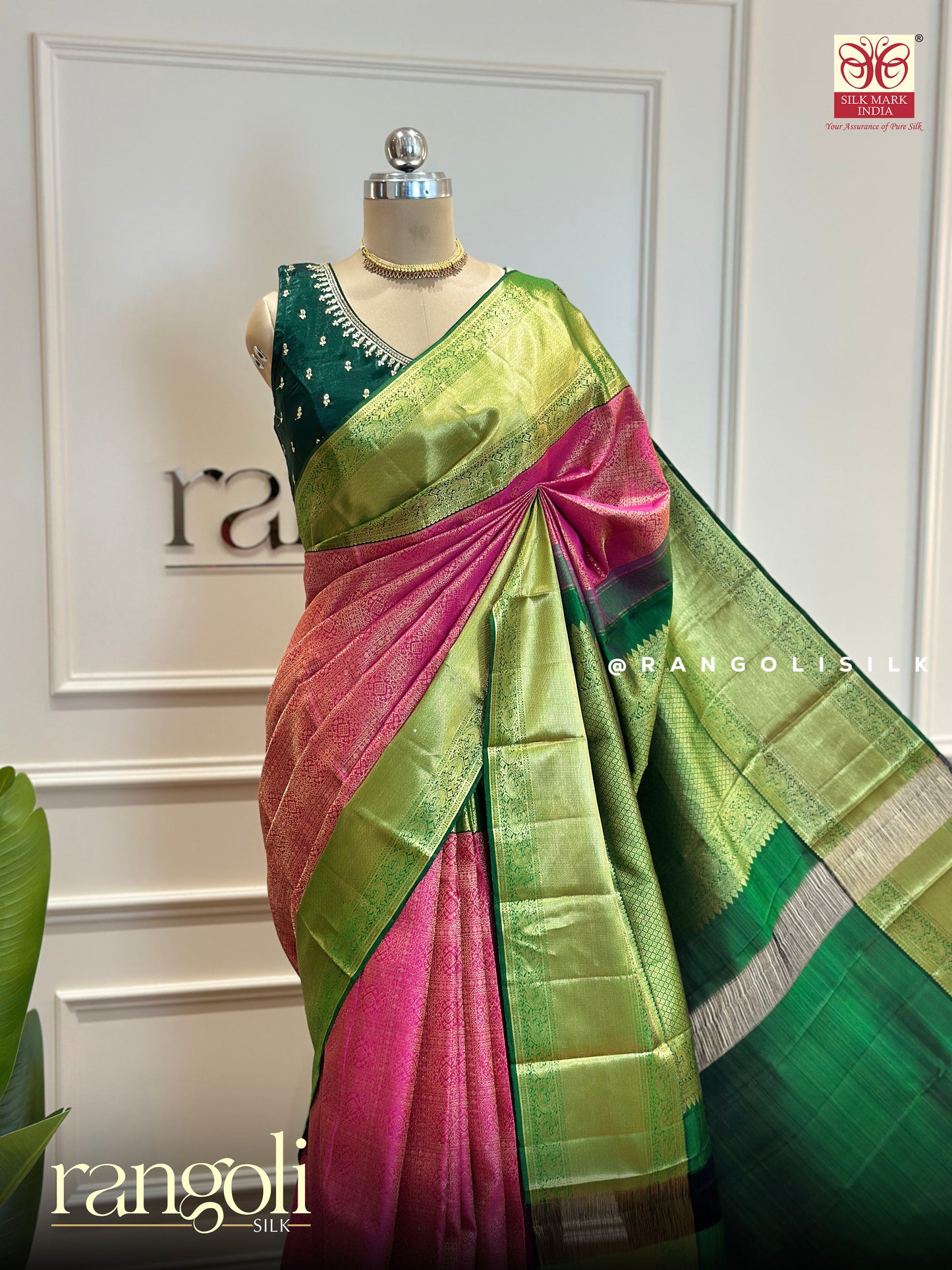 Pure Kanjivaram Silk Saree in Elegant Dual Tone with Rich Zari Work - Post 508