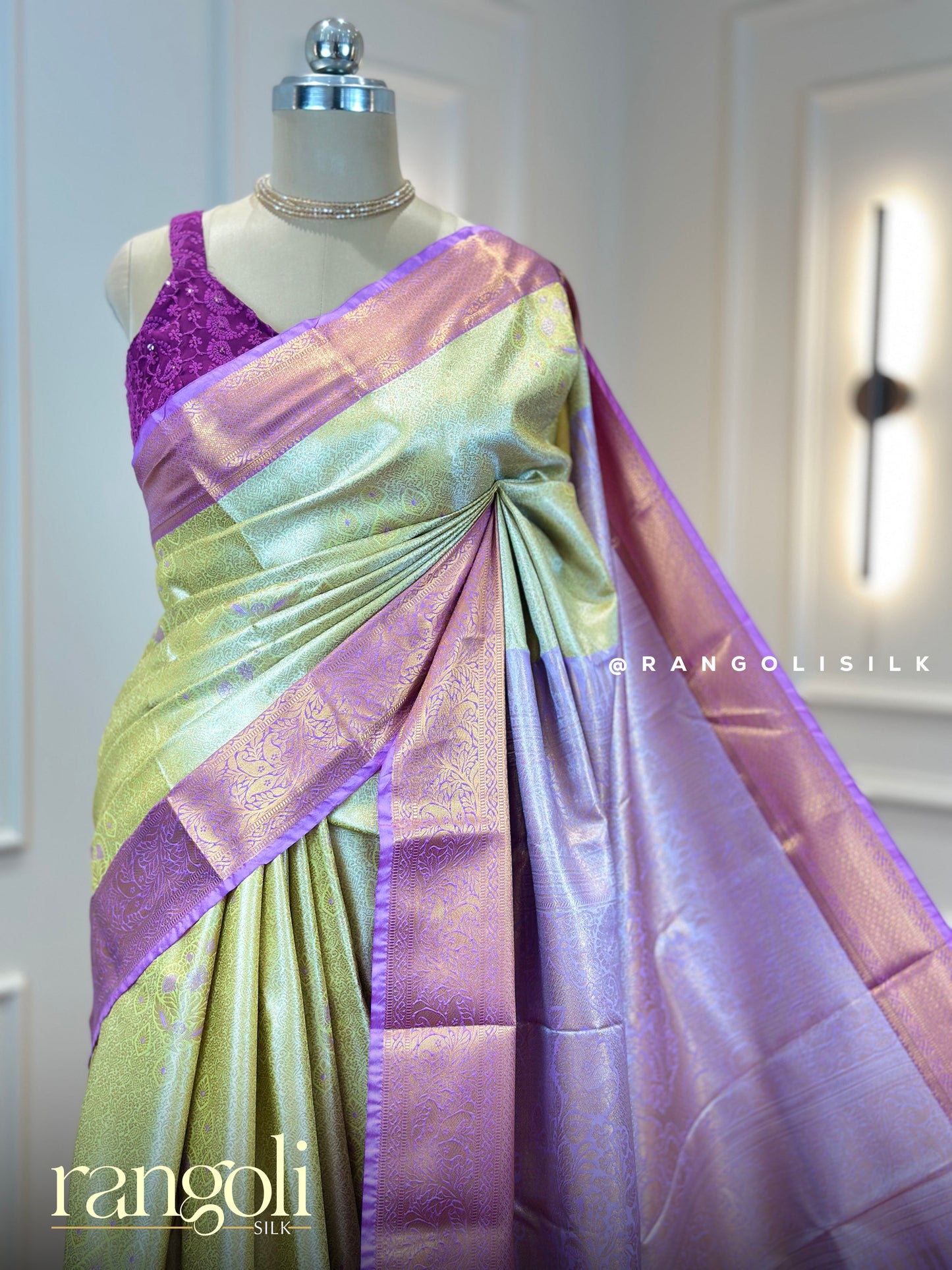 Elegant Tissue Silk Saree with Pastel Gold-Lilac Glow - Post 654