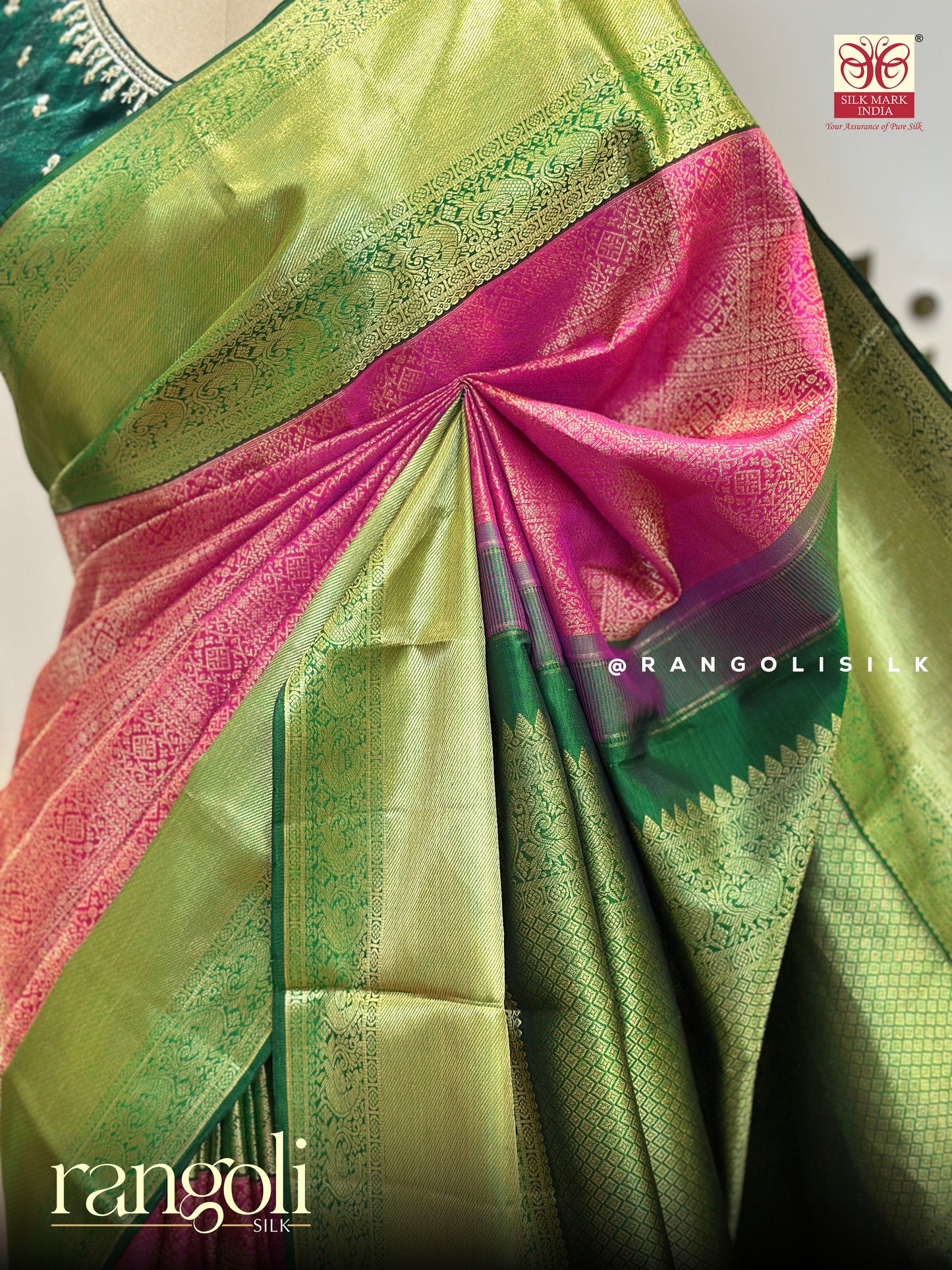 Pure Kanjivaram Silk Saree in Elegant Dual Tone with Rich Zari Work - Post 508