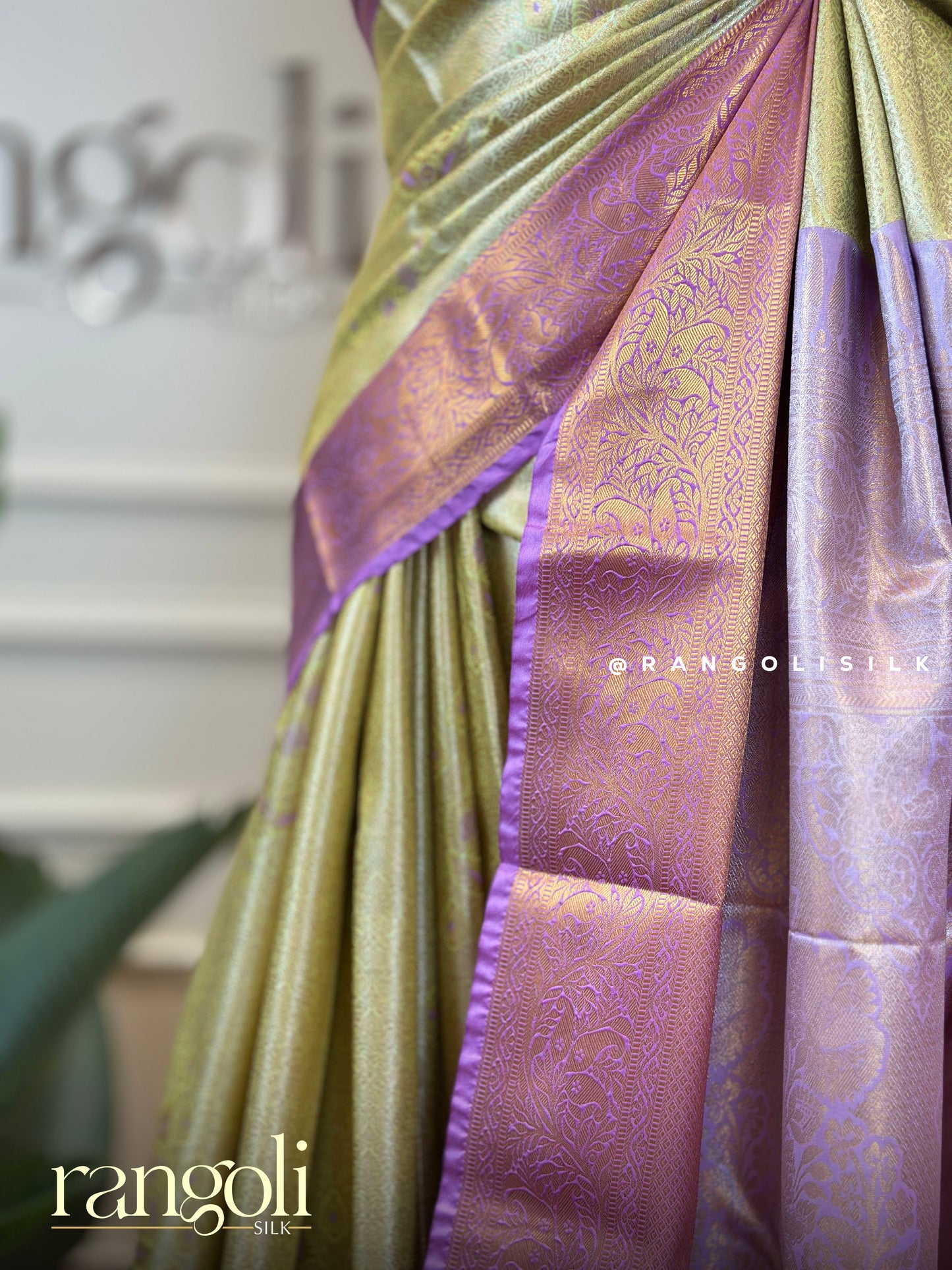 Elegant Tissue Silk Saree with Pastel Gold-Lilac Glow - Post 654