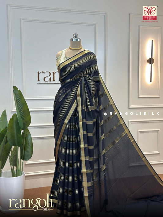 Bold & Timeless Black Pure Crepe Silk Saree with Elegant Gold Zari Work - Post 412