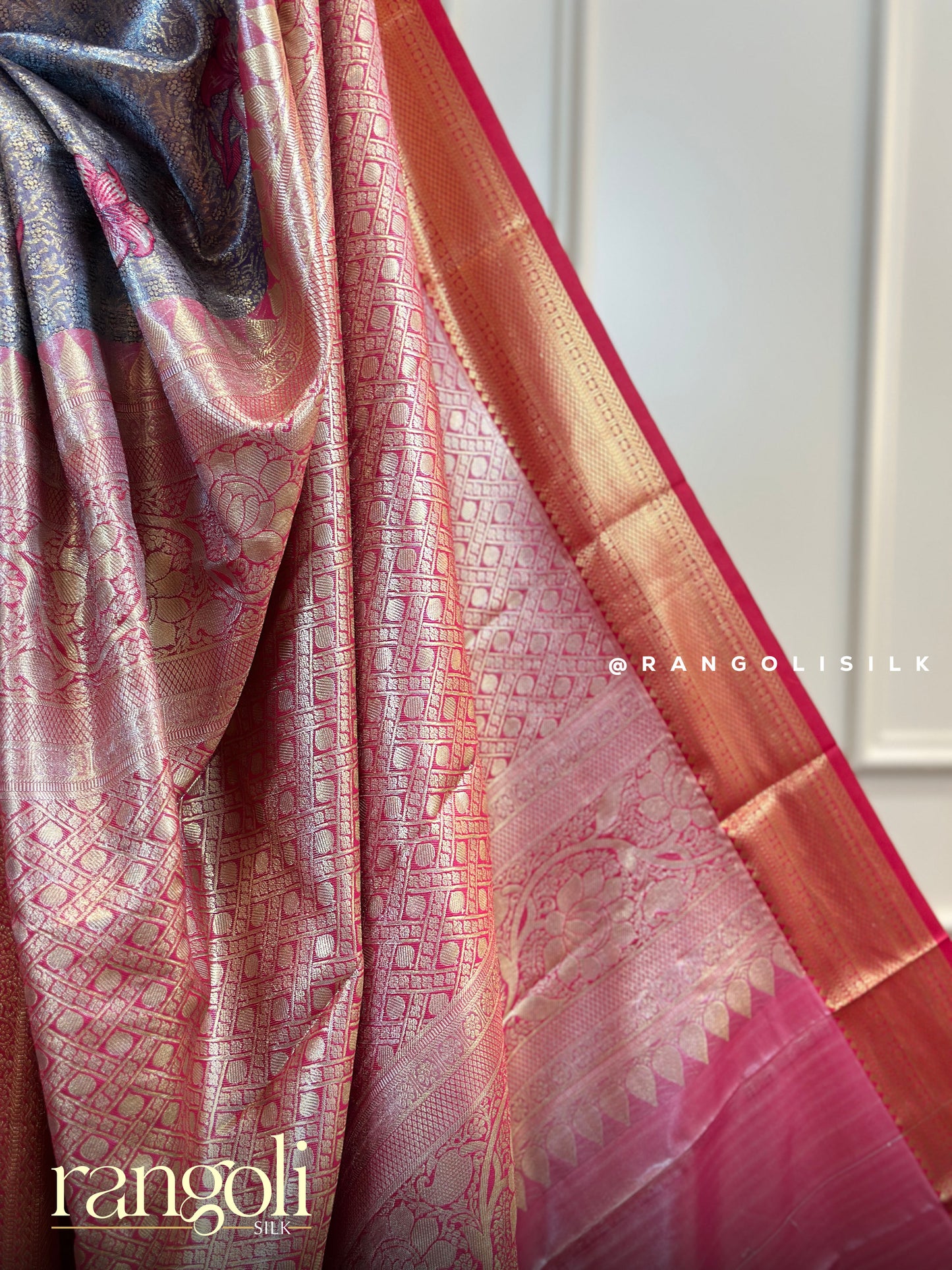 Elegant Tissue Silk Saree with Bold Contrast Border & Floral Detailing - Post 414