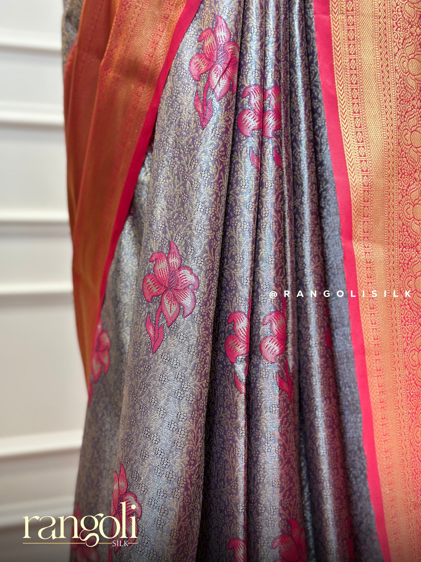 Elegant Tissue Silk Saree with Bold Contrast Border & Floral Detailing - Post 414