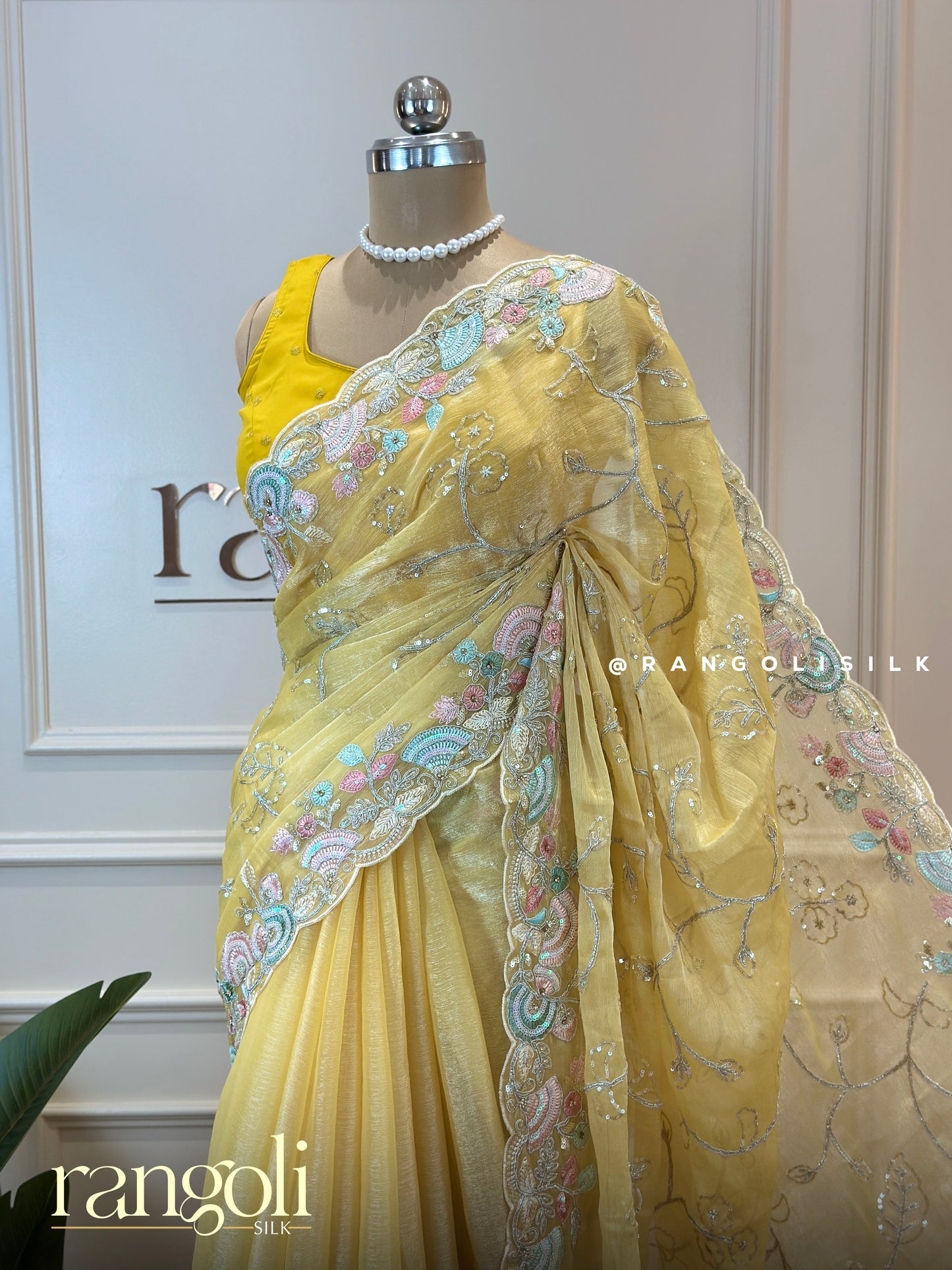 Soft Yellow Designer Saree with Embroidered Pallu & Pastel Floral Borders - Post 626