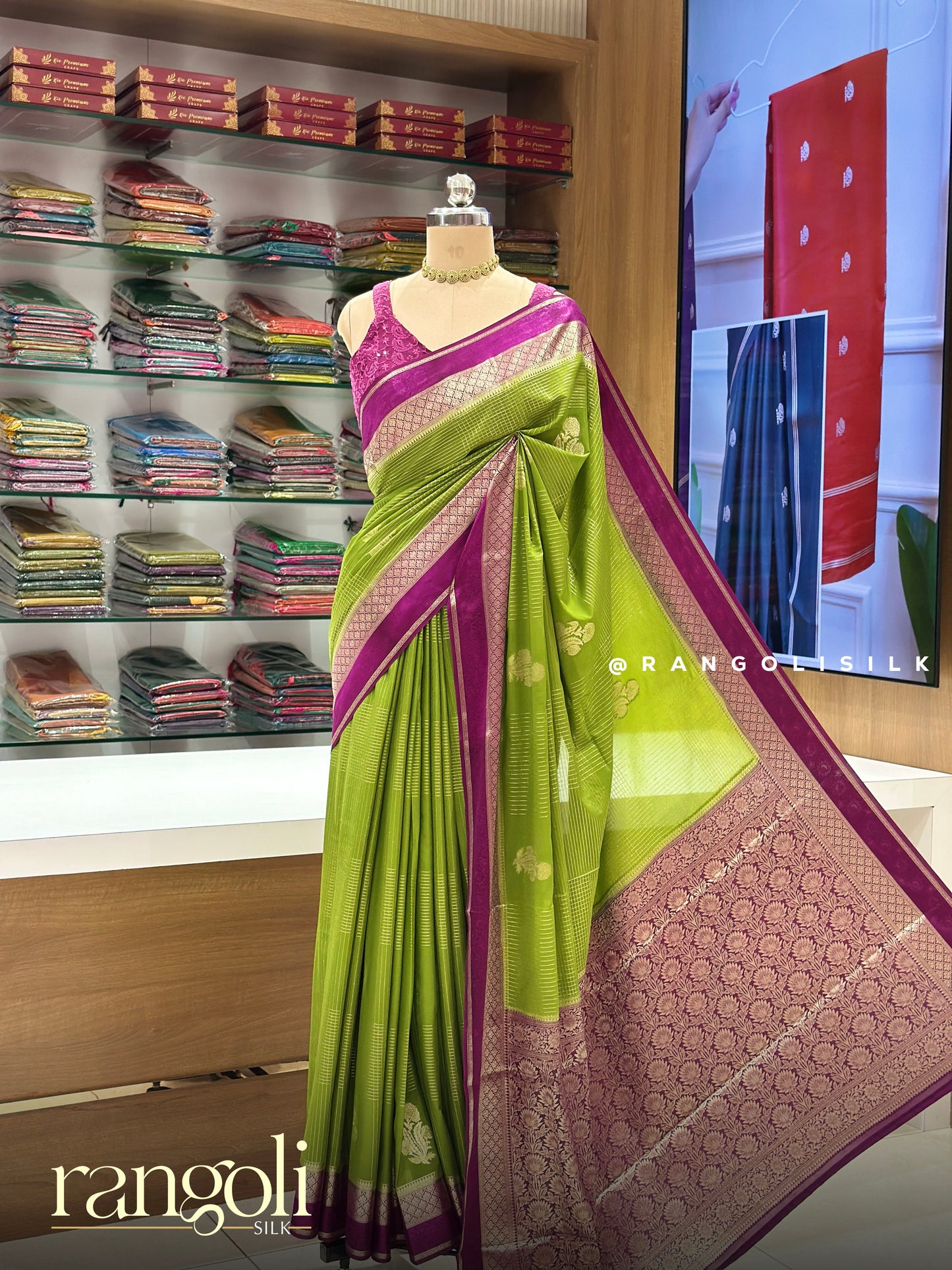 Semi Mysore Silk Saree with Zari Lines & Traditional Motifs - Post 920