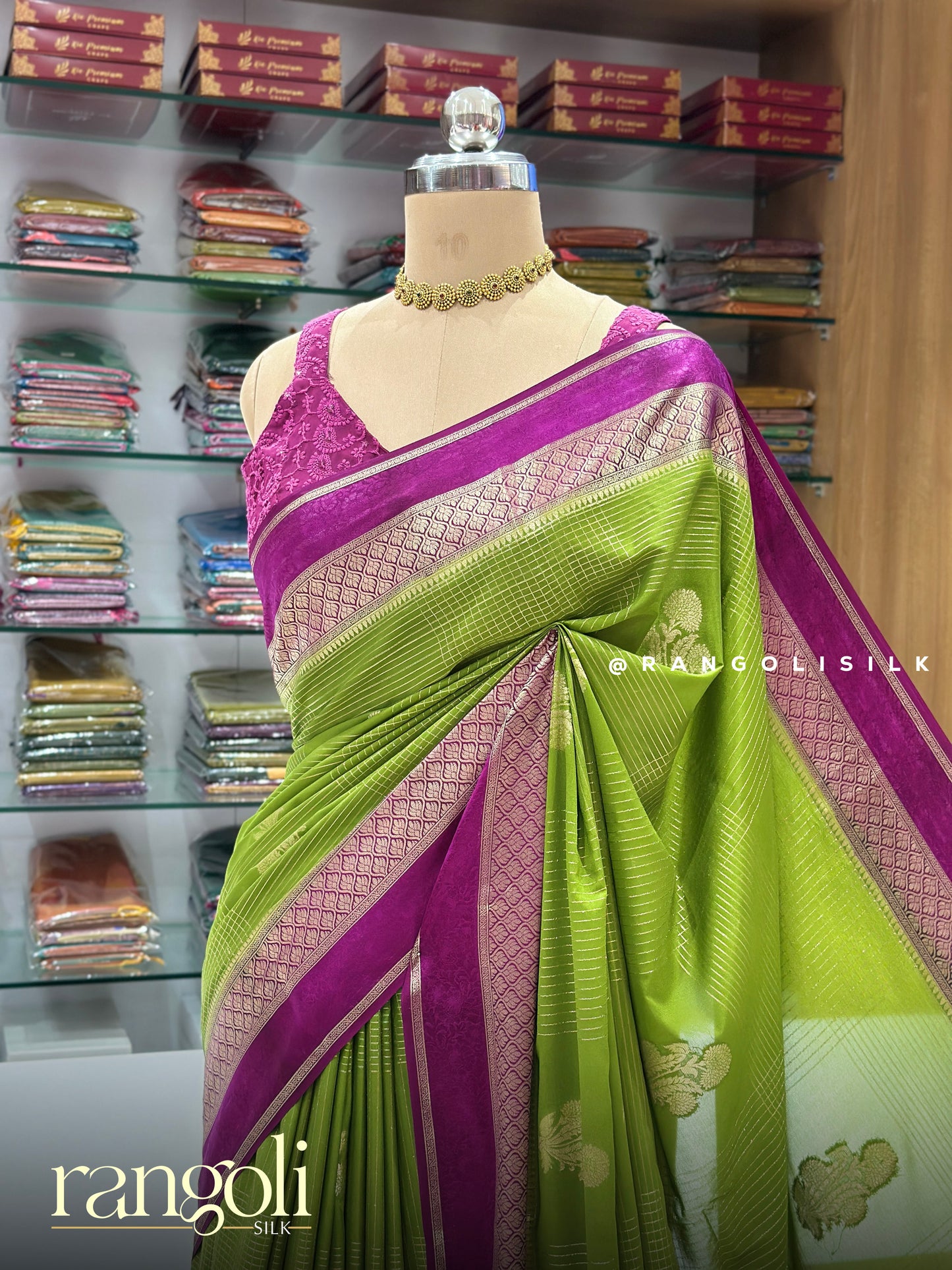 Semi Mysore Silk Saree with Zari Lines & Traditional Motifs - Post 920