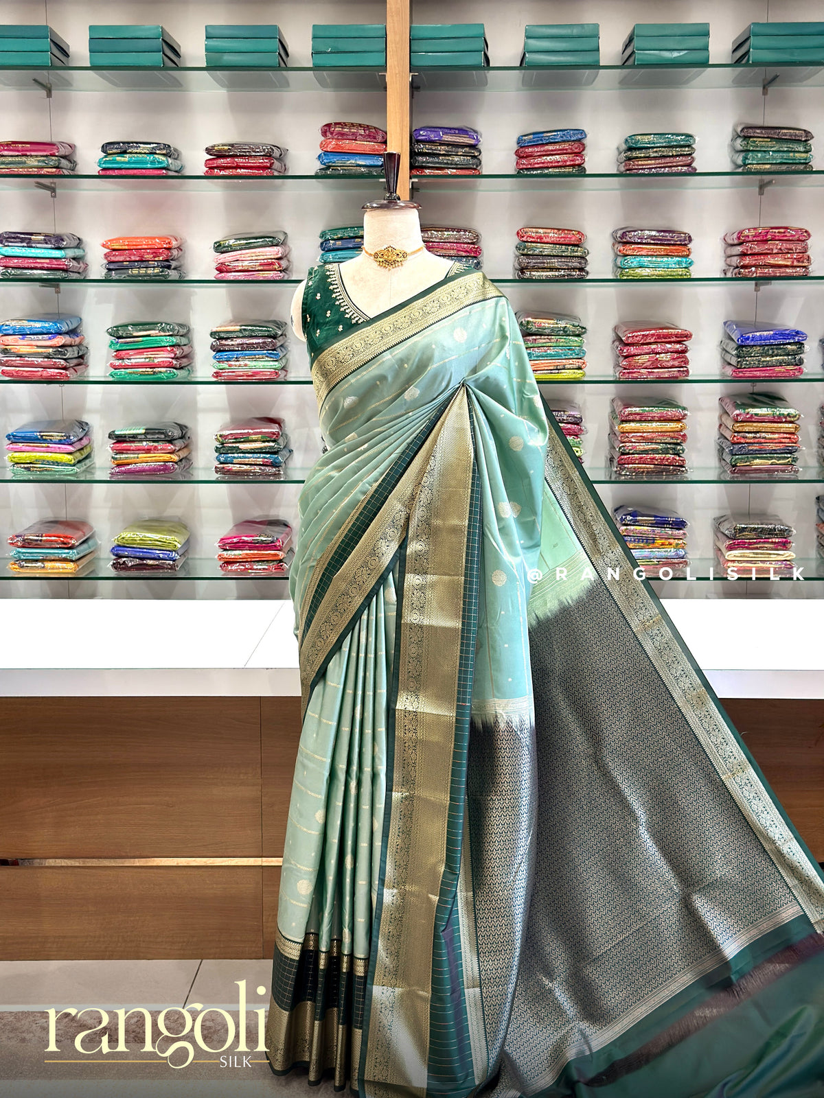 Semi Kanjivaram Silk Sarees with Rich Zari Pallu & Contrast Border - Post 1031