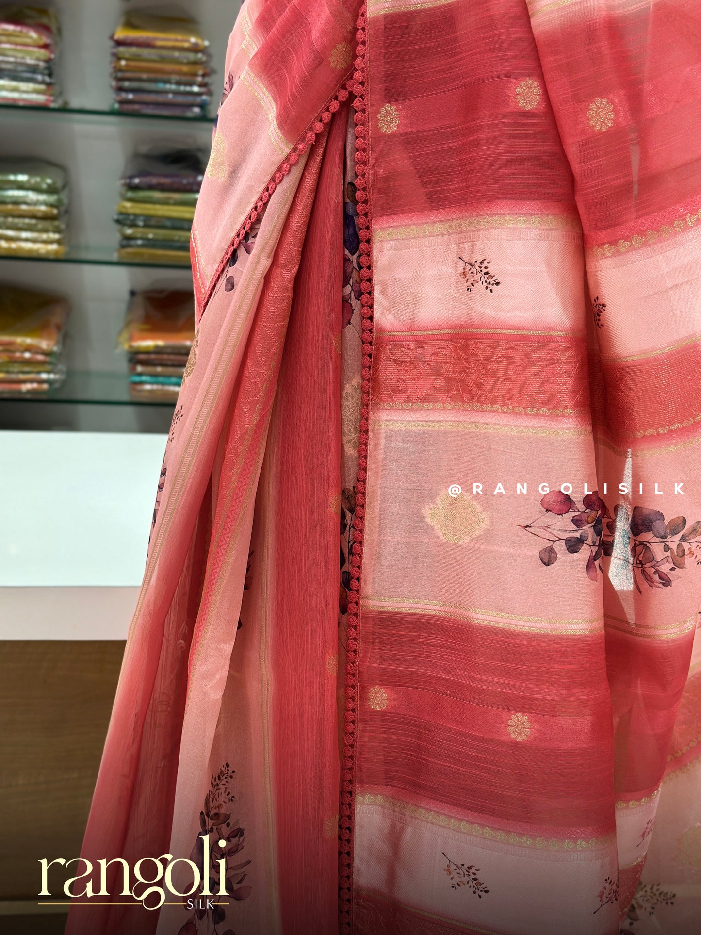 Elegant Cotton Silk Tissue Mix Saree with Floral Motifs & Zari Stripes - Post 923