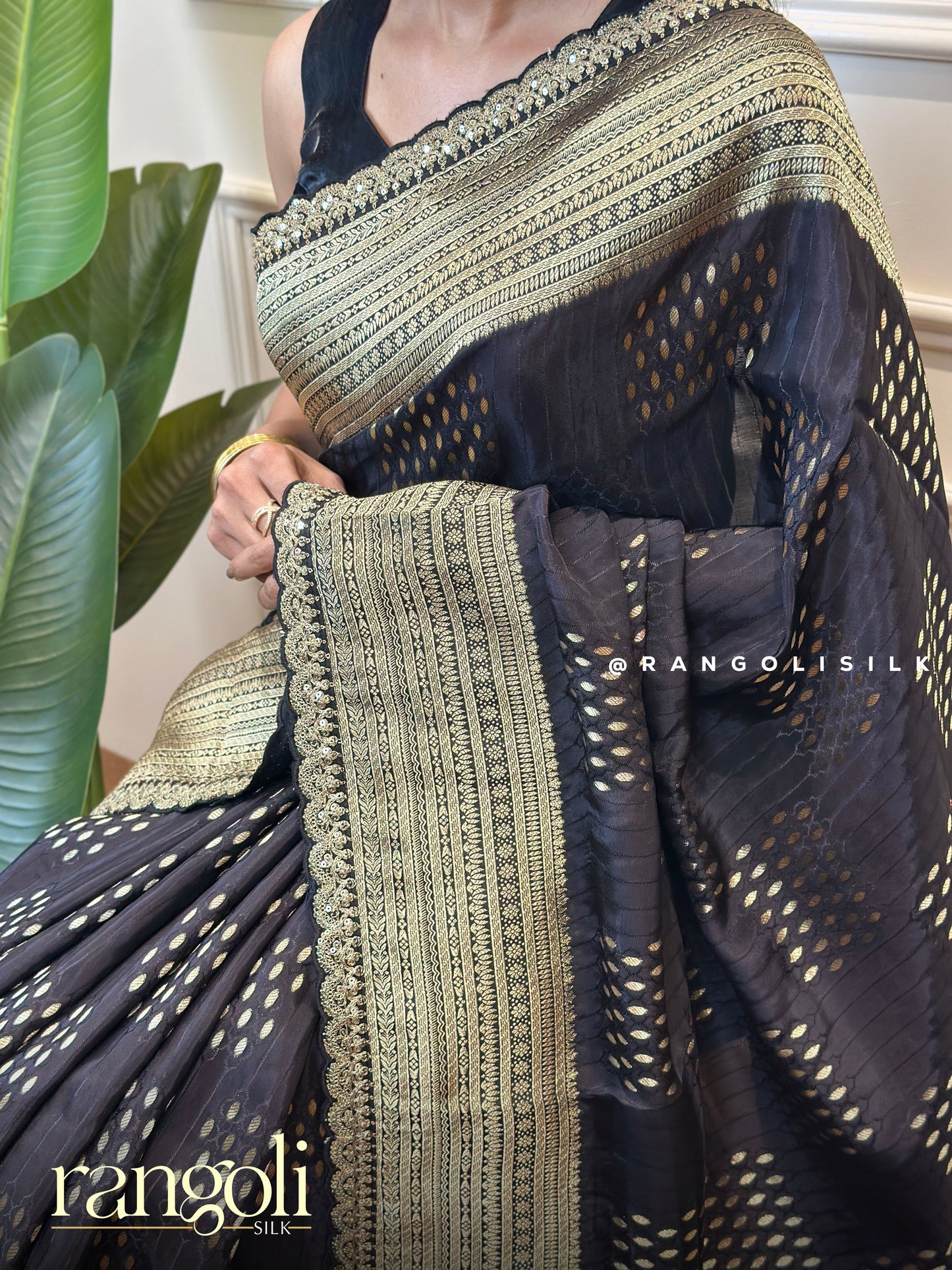 Timeless Black Banarasi Saree with Gold Zari Borders & Classic Buti Motifs - Post 722