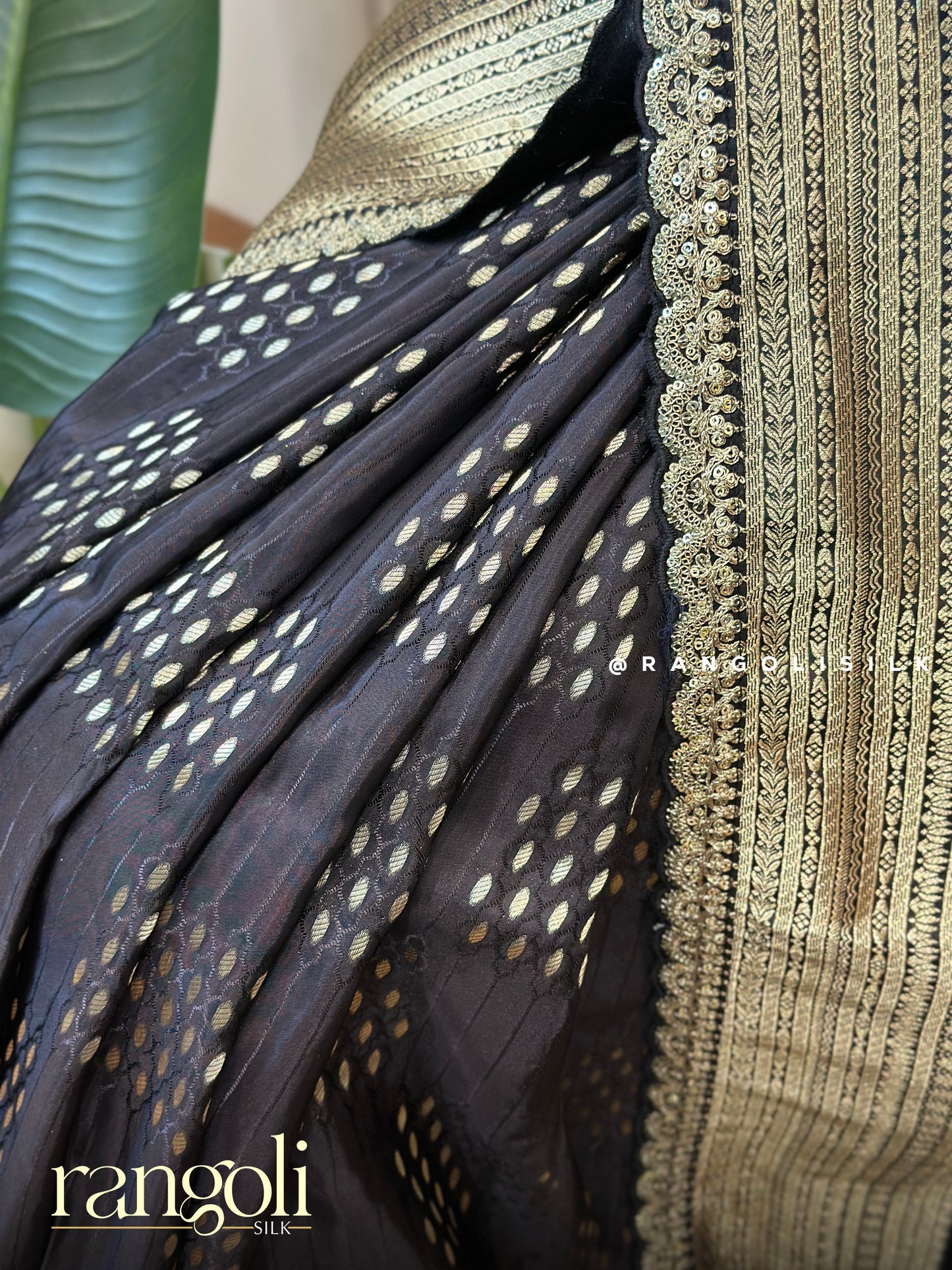 Timeless Black Banarasi Saree with Gold Zari Borders & Classic Buti Motifs - Post 722