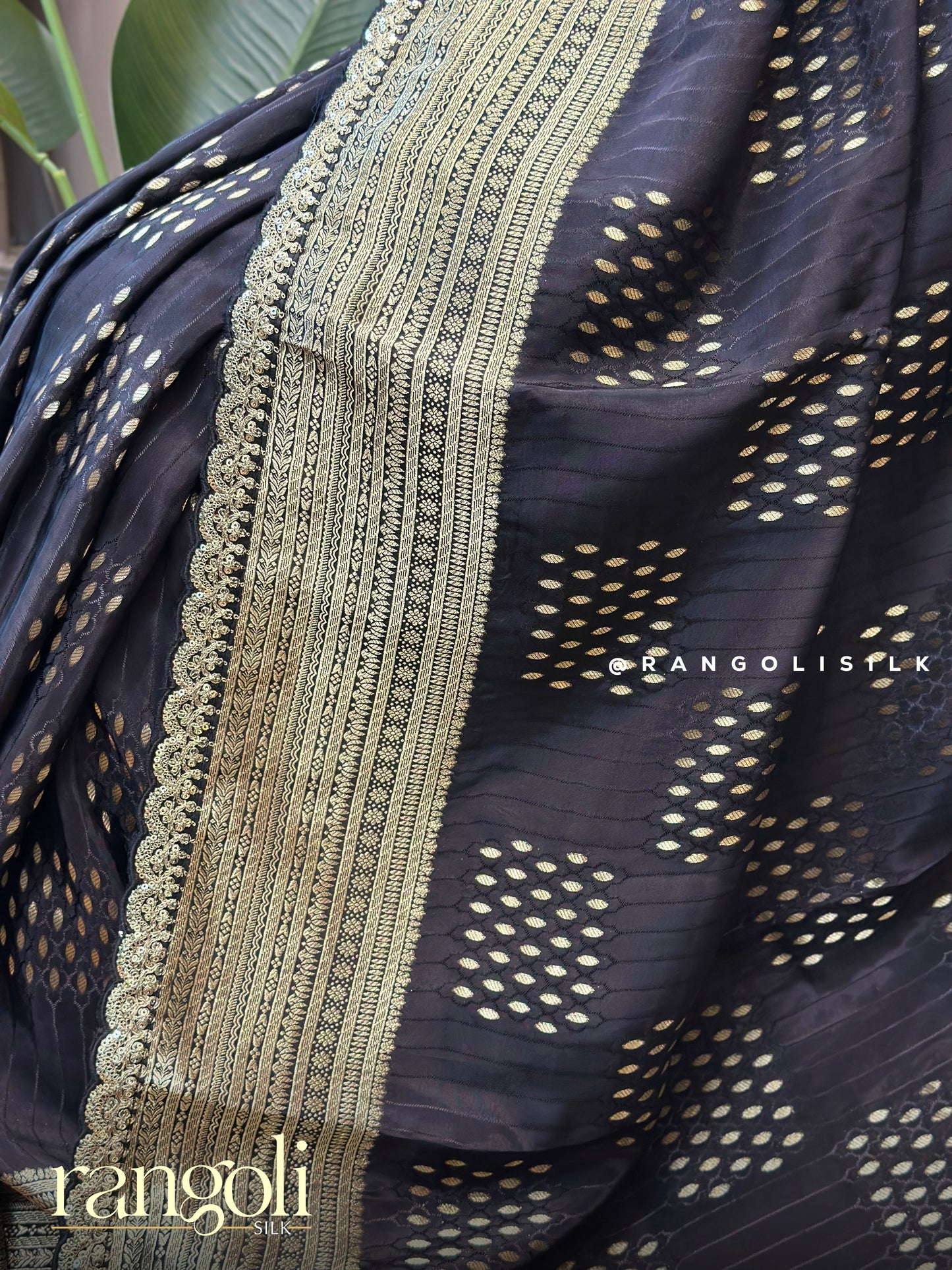 Timeless Black Banarasi Saree with Gold Zari Borders & Classic Buti Motifs - Post 722